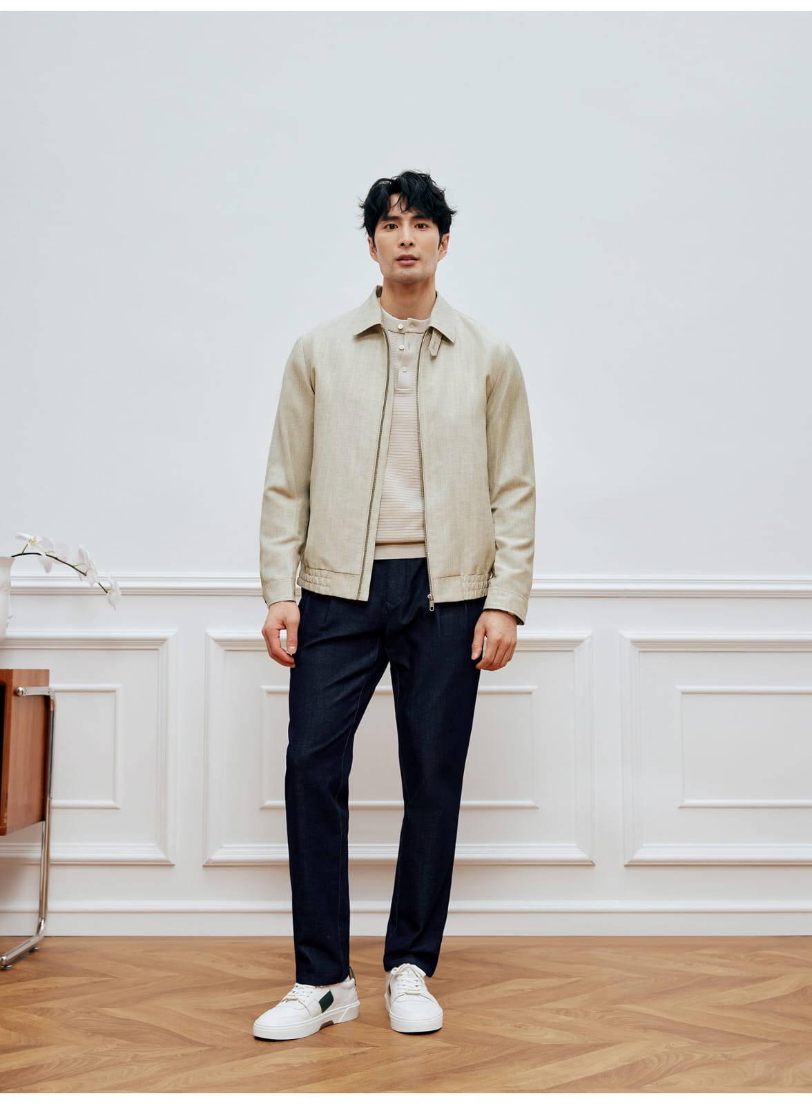 ITALIAN GENTLEMAN LINEN WOOL LAPEL JACKET