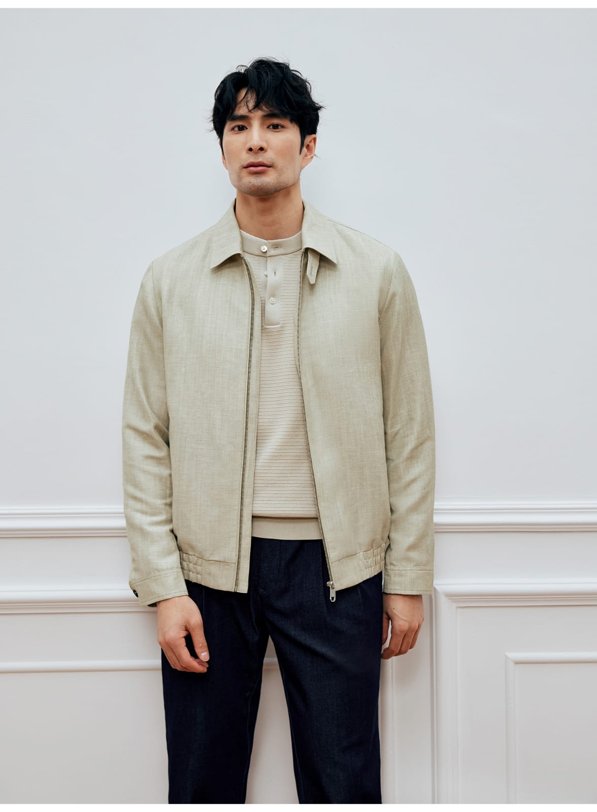 ITALIAN GENTLEMAN LINEN WOOL LAPEL JACKET