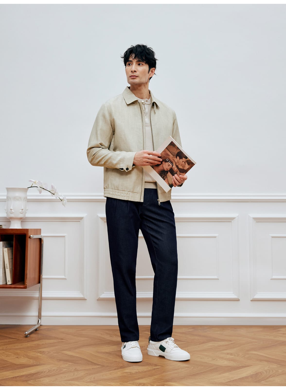 ITALIAN GENTLEMAN LINEN WOOL LAPEL JACKET