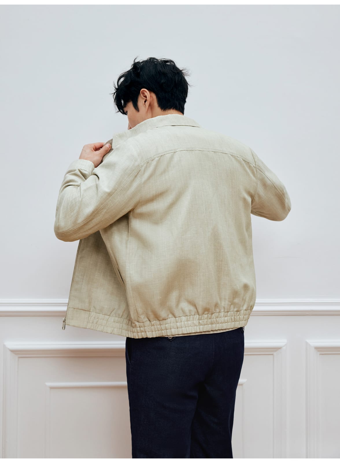 ITALIAN GENTLEMAN LINEN WOOL LAPEL JACKET