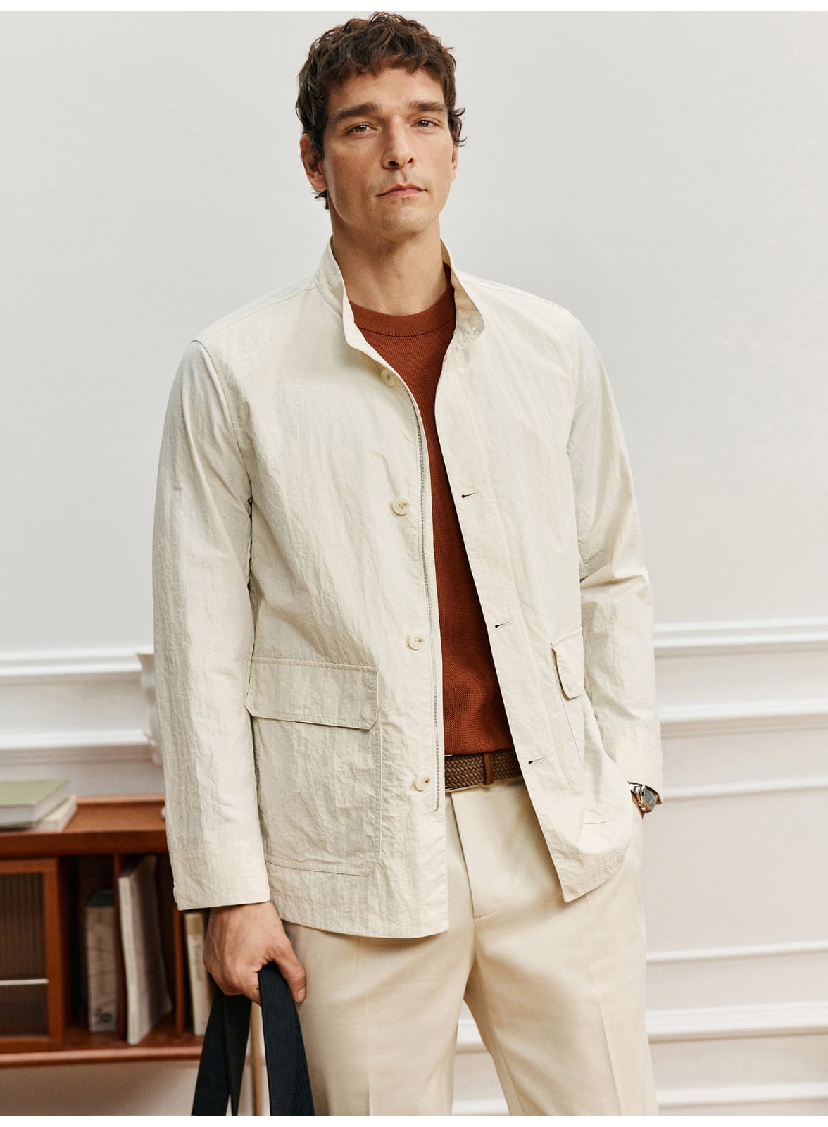 ITALIAN GENTLEMAN WRINKLE-TEXTURE LIGHTWEIGHT EASY-CARE COLLAR JACKET