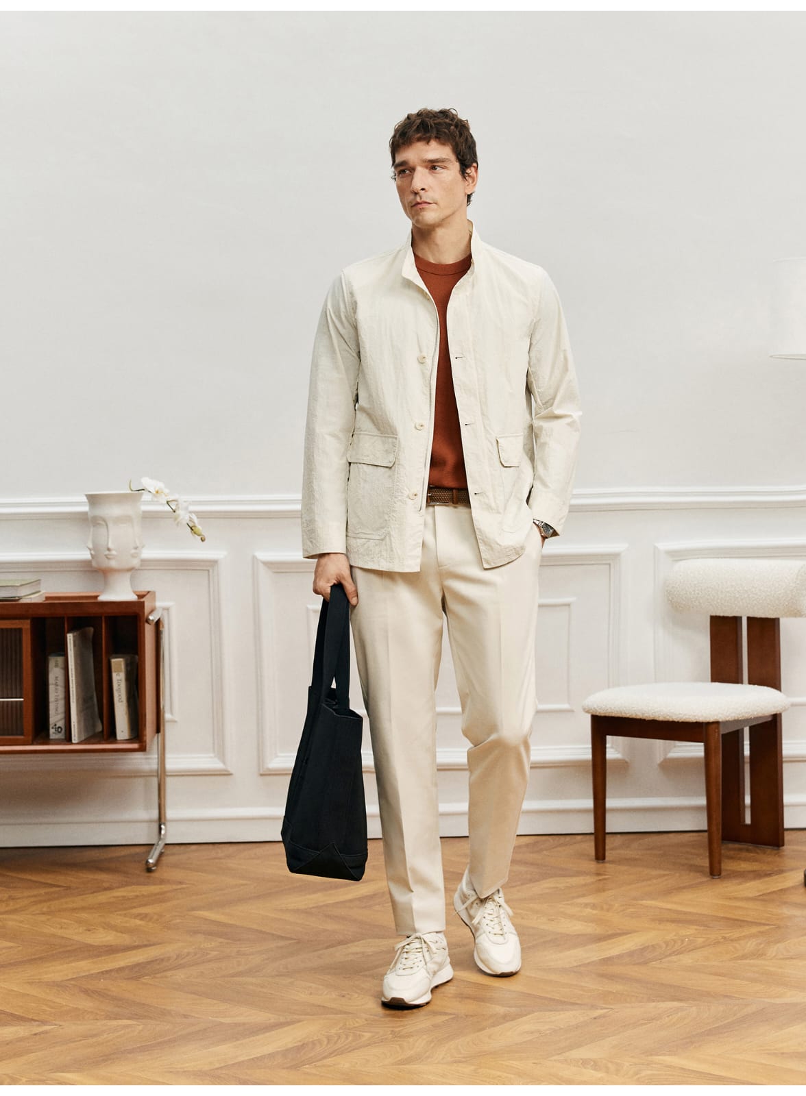 ITALIAN GENTLEMAN WRINKLE-TEXTURE LIGHTWEIGHT EASY-CARE COLLAR JACKET