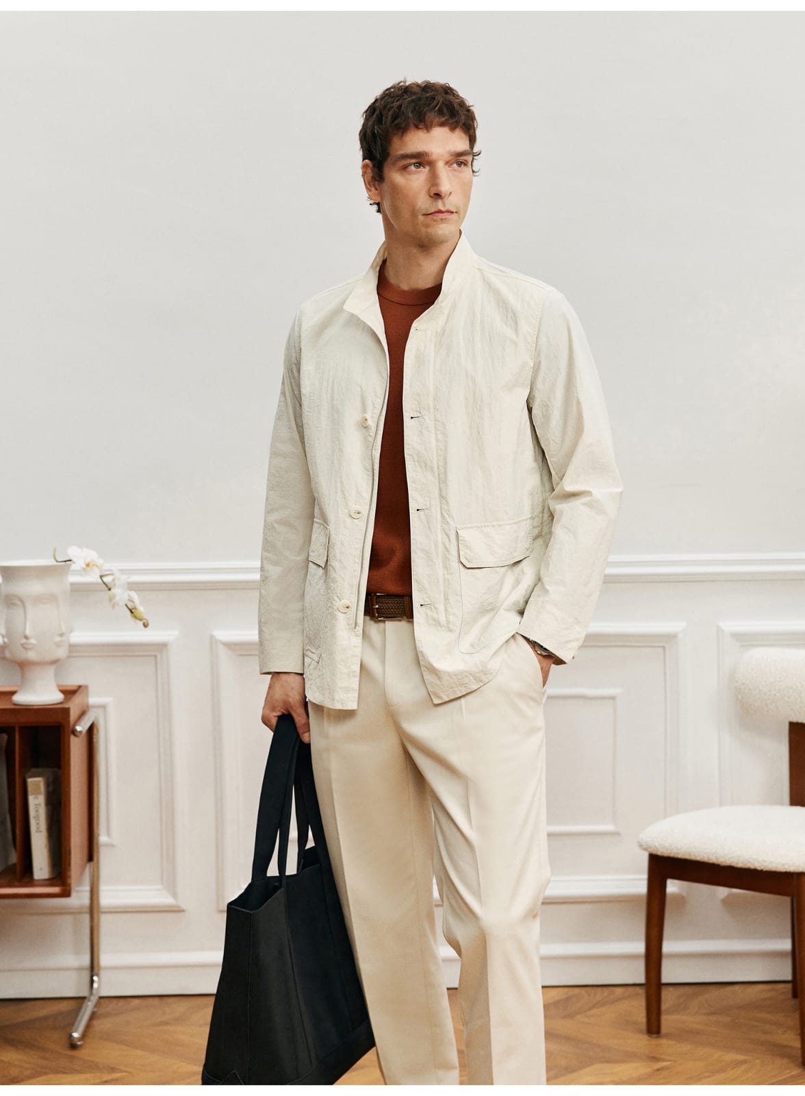 ITALIAN GENTLEMAN WRINKLE-TEXTURE LIGHTWEIGHT EASY-CARE COLLAR JACKET