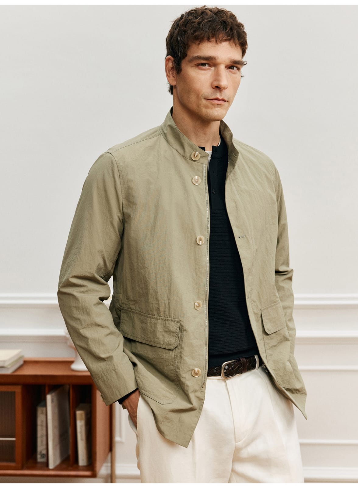 ITALIAN GENTLEMAN WRINKLE-TEXTURE LIGHTWEIGHT EASY-CARE COLLAR JACKET