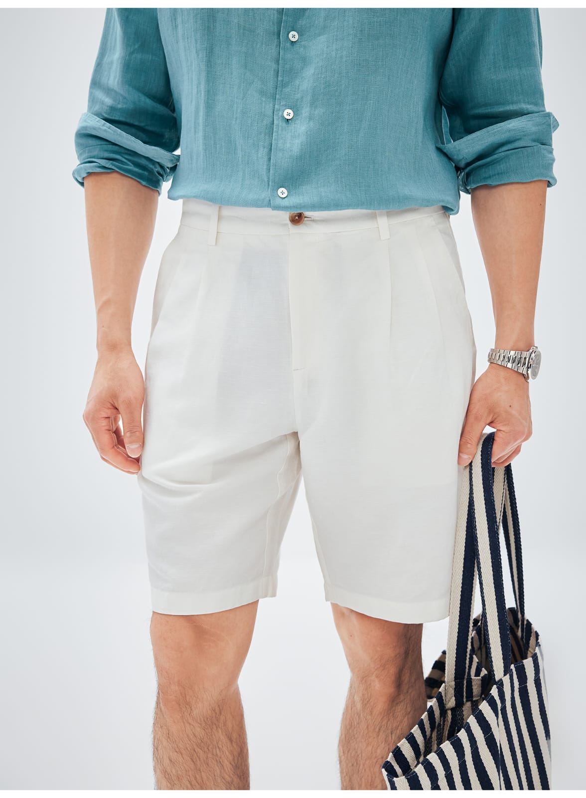 ITALIAN COTTON BLEND DOUBLE PLEATED RELAXED SUMMER SHORTS