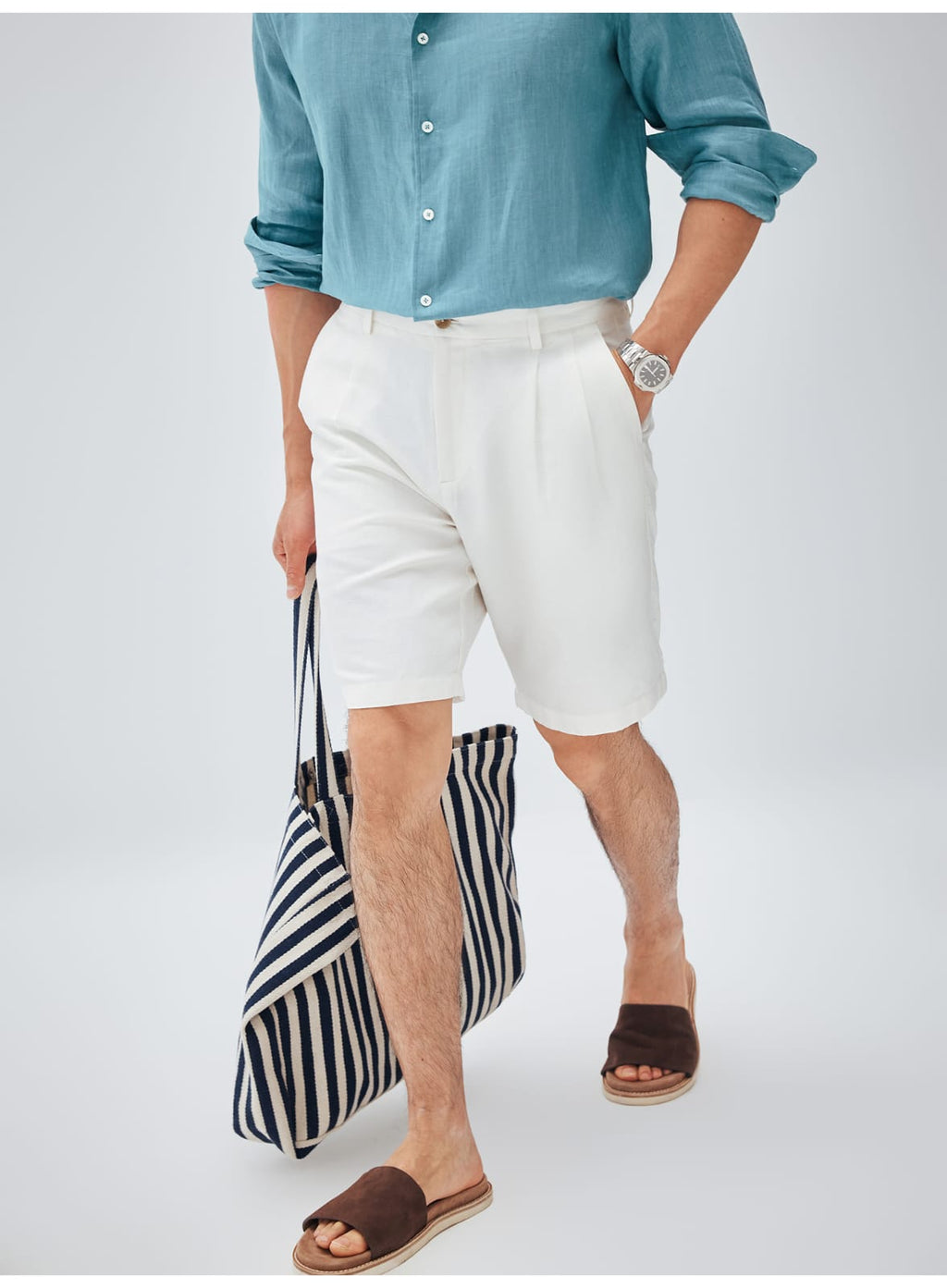 ITALIAN COTTON BLEND DOUBLE PLEATED RELAXED SUMMER SHORTS