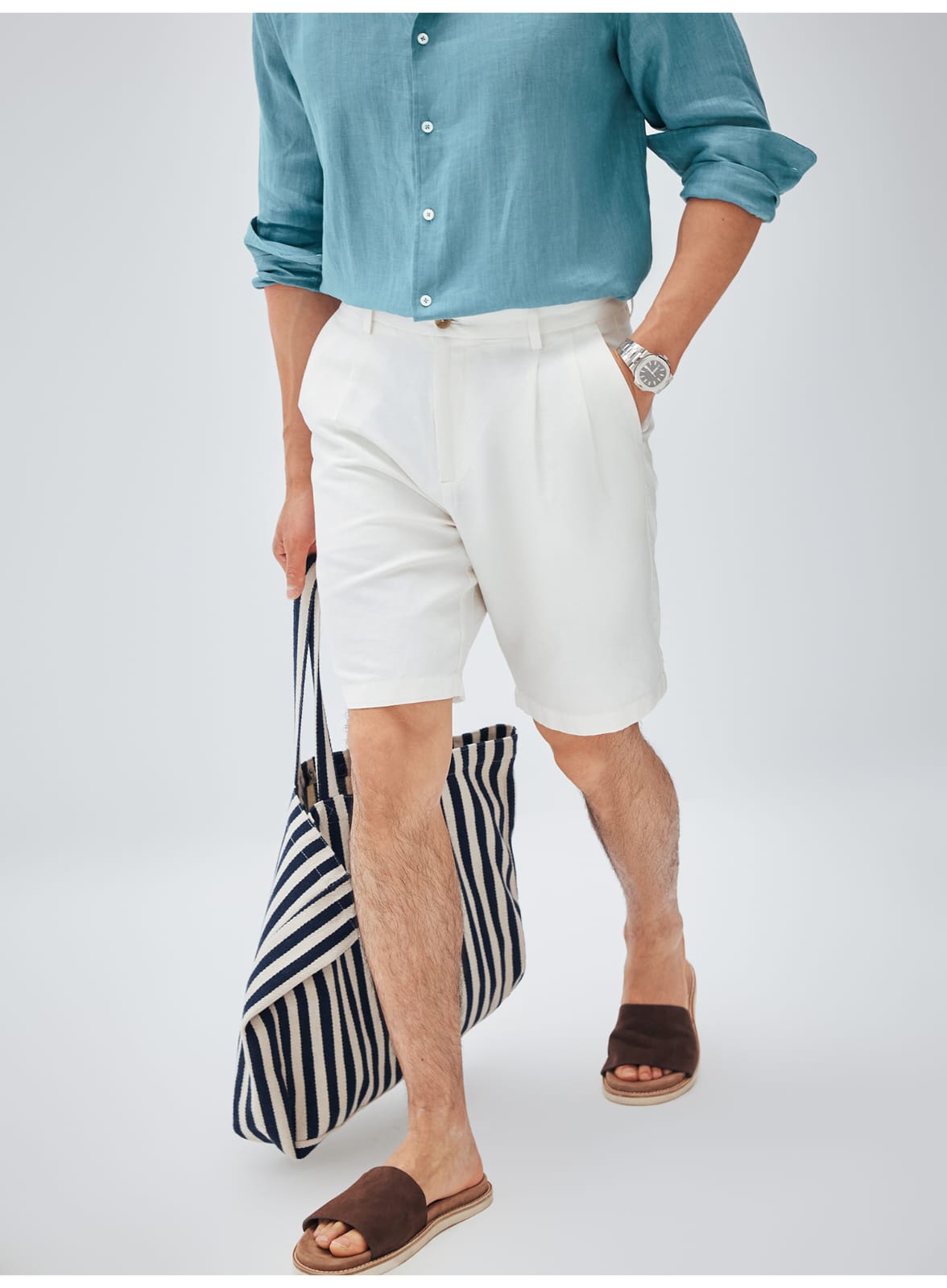 ITALIAN COTTON BLEND DOUBLE PLEATED RELAXED SUMMER SHORTS
