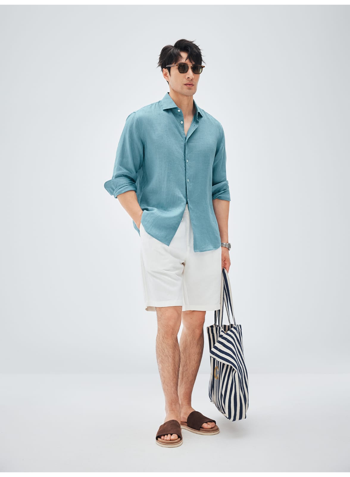 ITALIAN COTTON BLEND DOUBLE PLEATED RELAXED SUMMER SHORTS