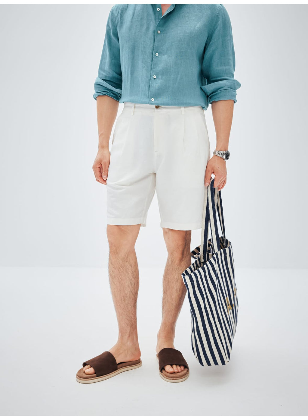 ITALIAN COTTON BLEND DOUBLE PLEATED RELAXED SUMMER SHORTS