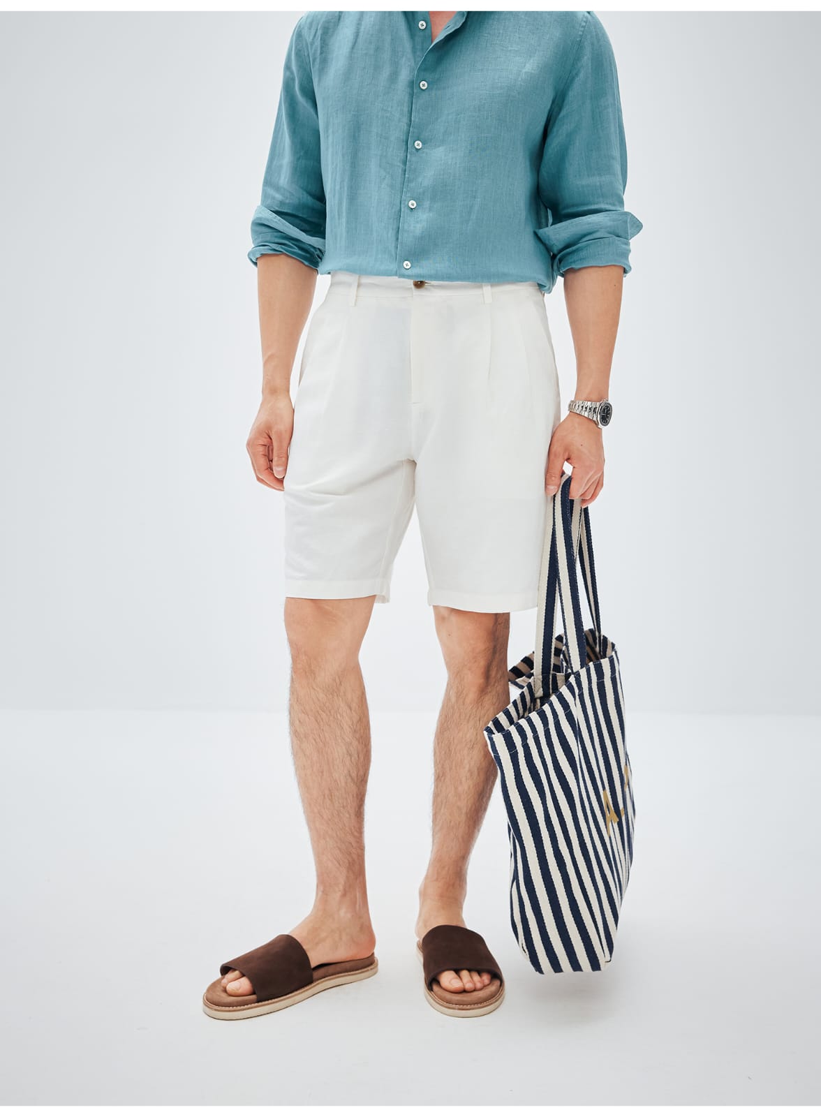 ITALIAN COTTON BLEND DOUBLE PLEATED RELAXED SUMMER SHORTS