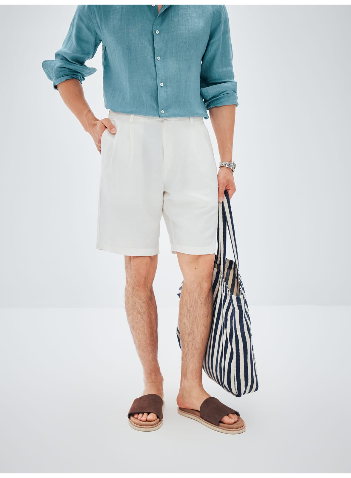 ITALIAN COTTON BLEND DOUBLE PLEATED RELAXED SUMMER SHORTS