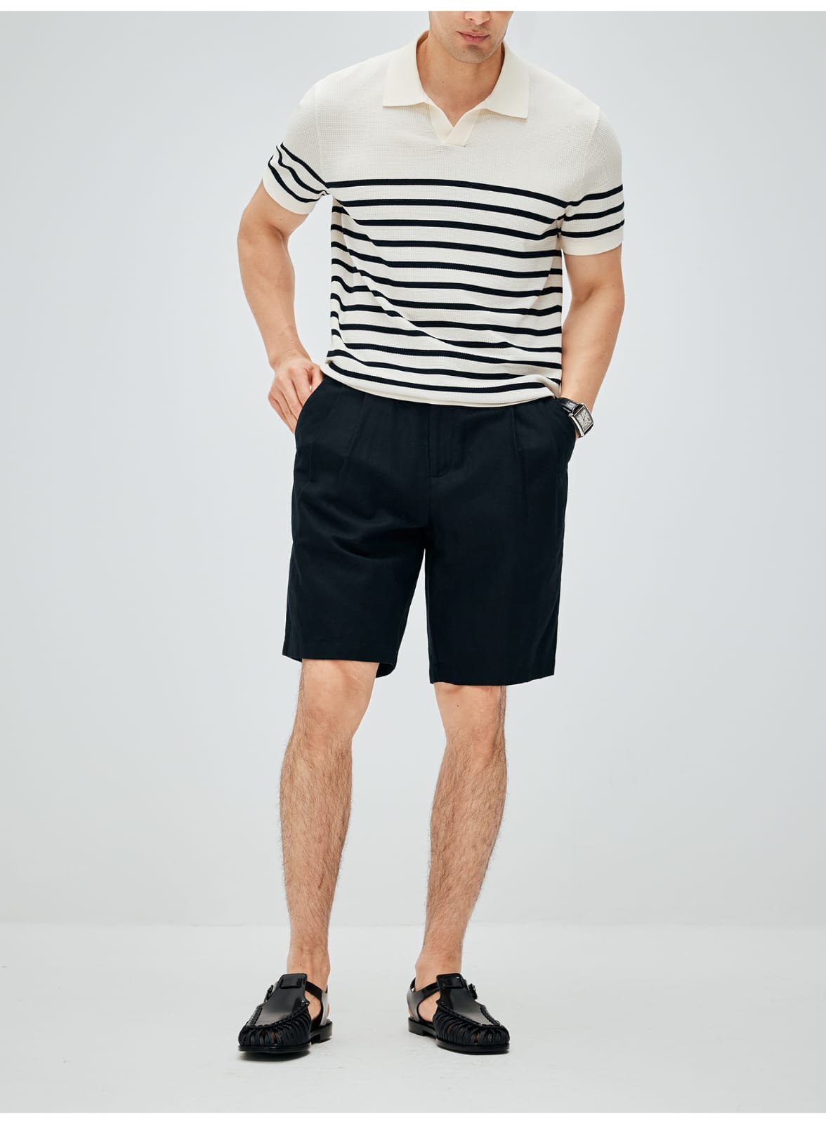 ITALIAN COTTON BLEND DOUBLE PLEATED RELAXED SUMMER SHORTS