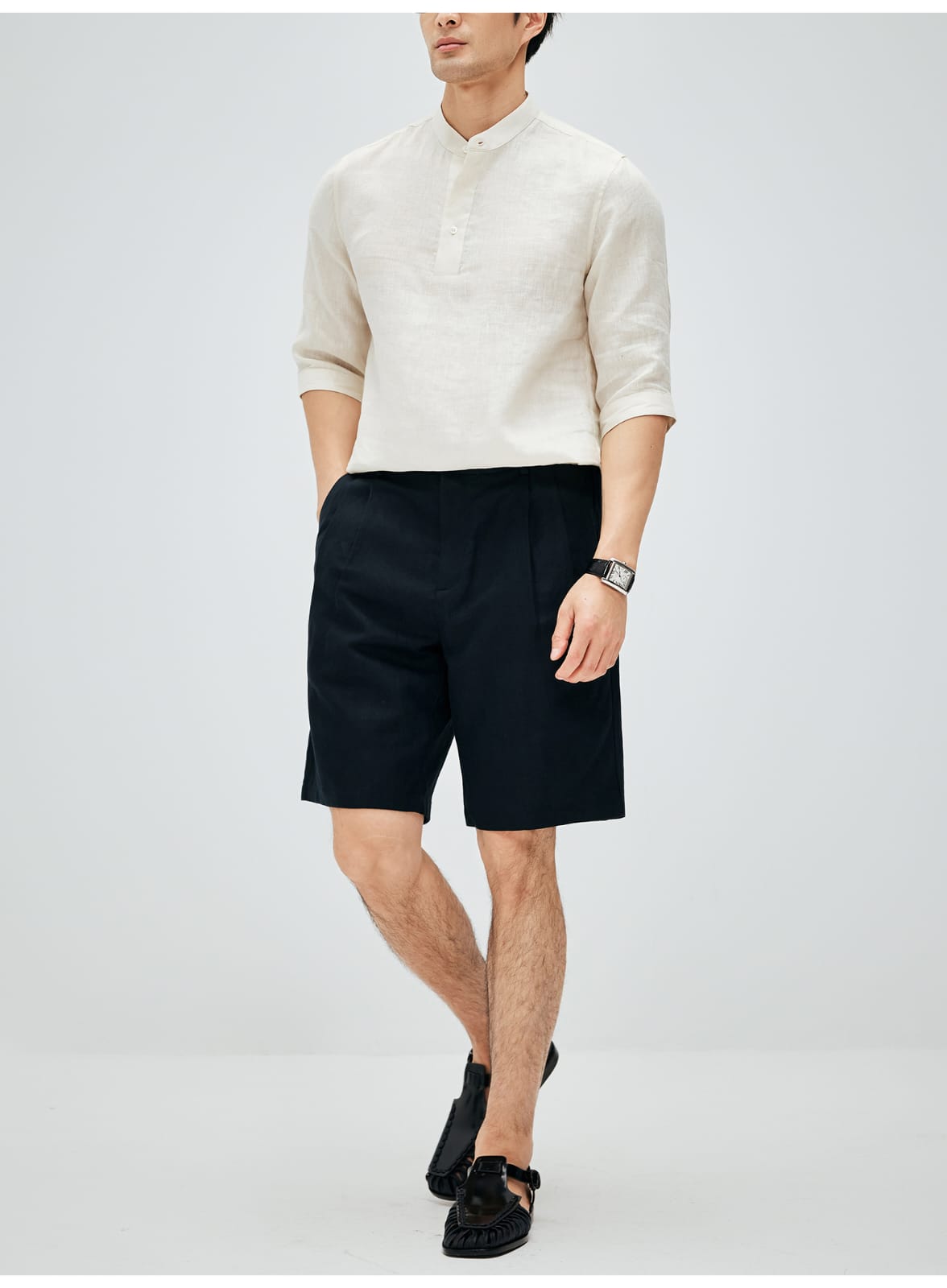 ITALIAN COTTON BLEND DOUBLE PLEATED RELAXED SUMMER SHORTS