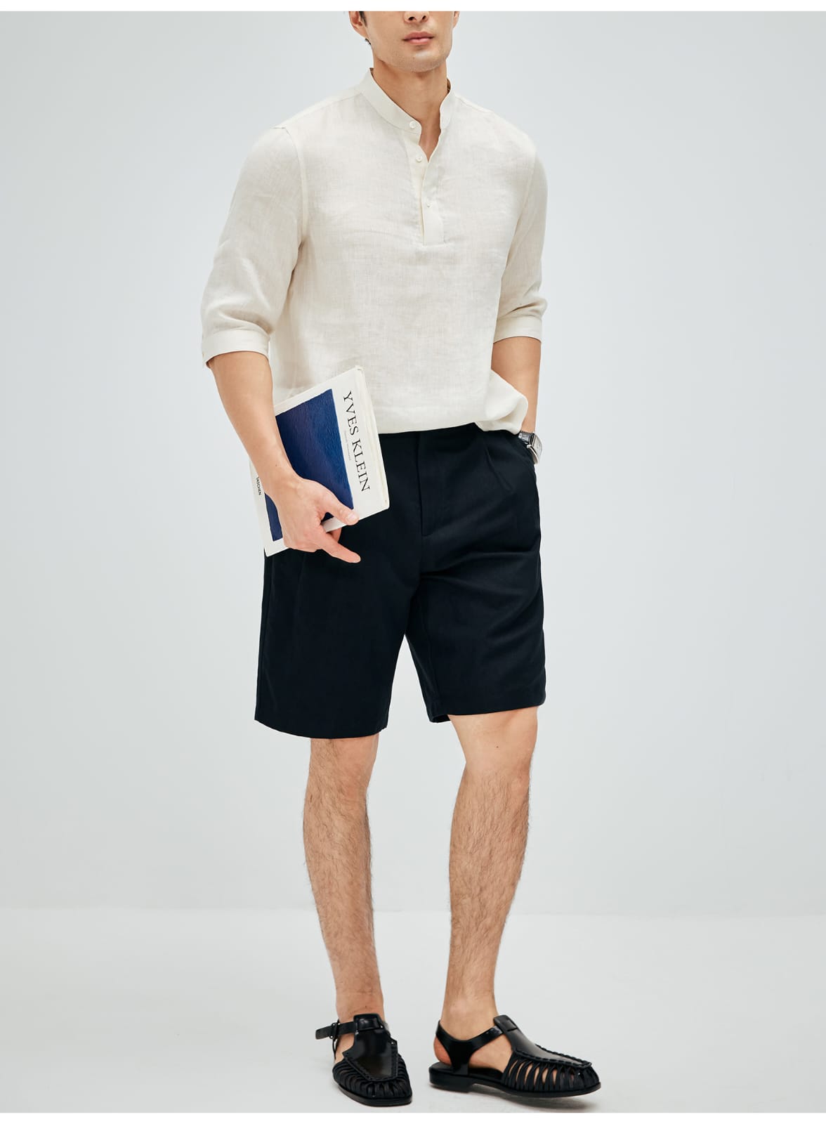 ITALIAN COTTON BLEND DOUBLE PLEATED RELAXED SUMMER SHORTS