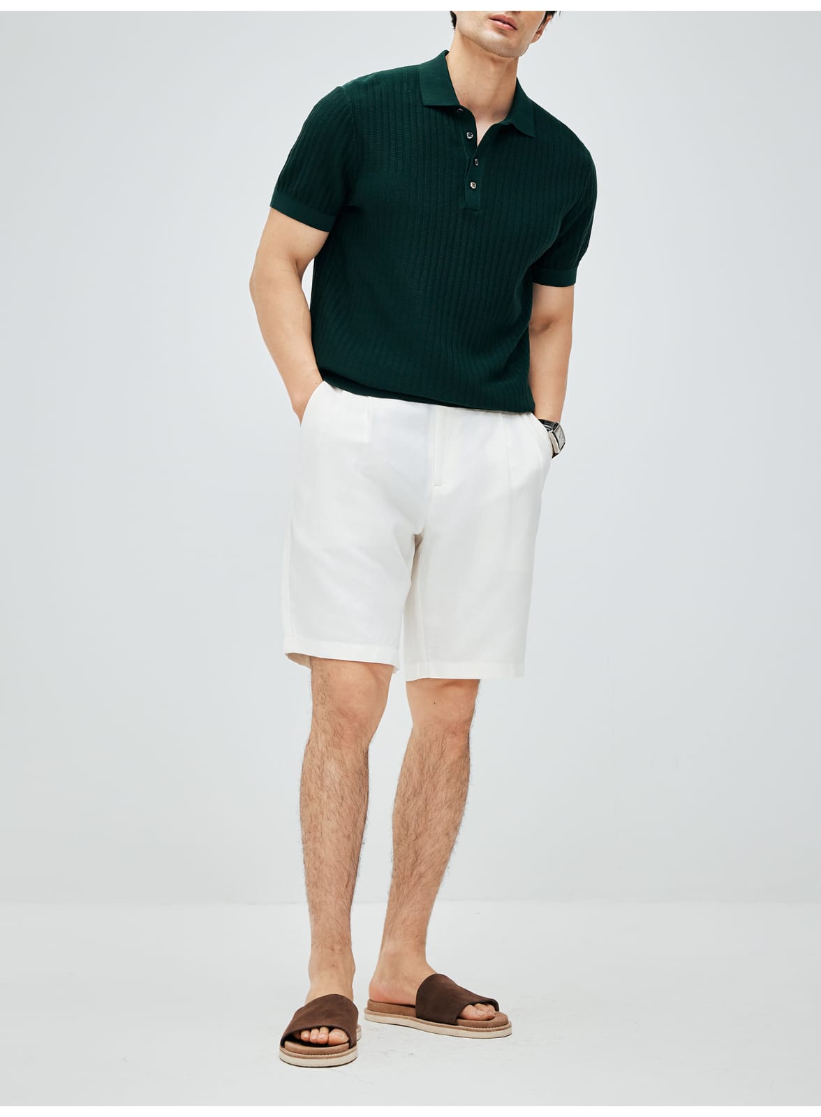 ITALIAN COTTON BLEND DOUBLE PLEATED RELAXED SUMMER SHORTS