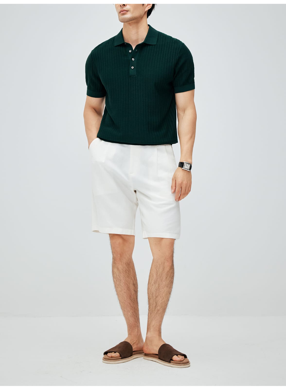 ITALIAN COTTON BLEND DOUBLE PLEATED RELAXED SUMMER SHORTS