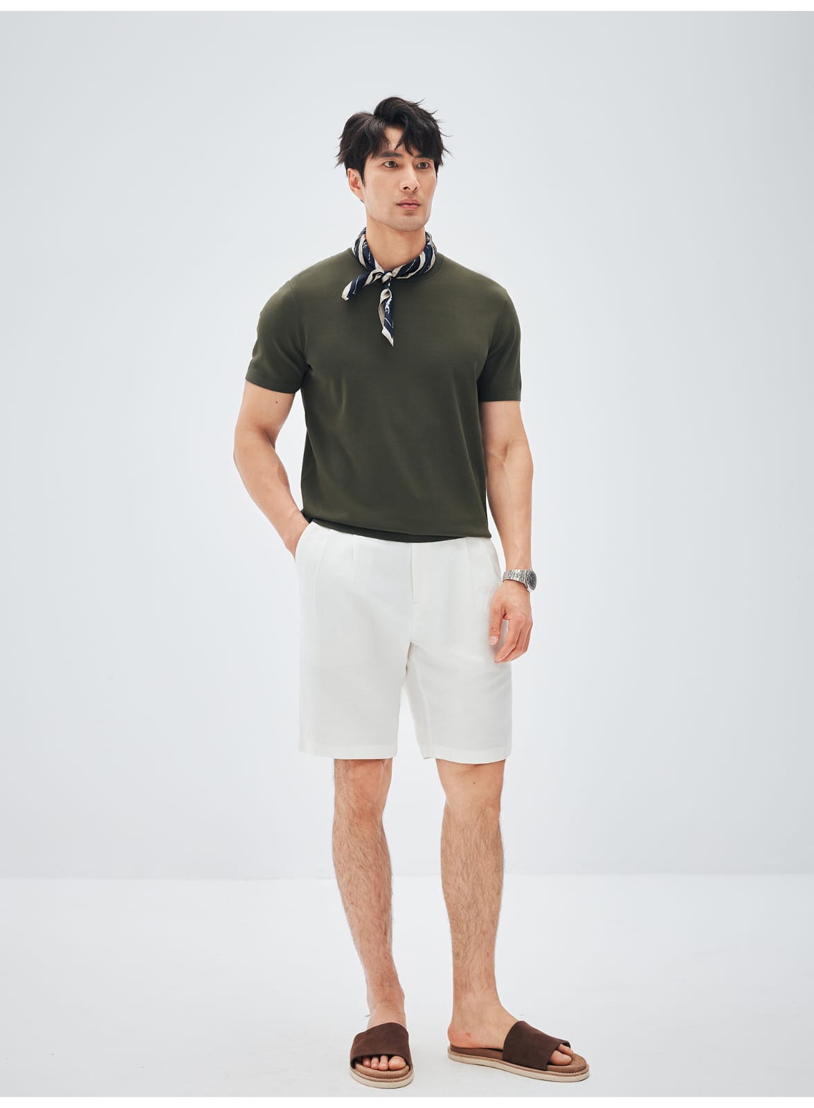 ITALIAN COTTON BLEND DOUBLE PLEATED RELAXED SUMMER SHORTS