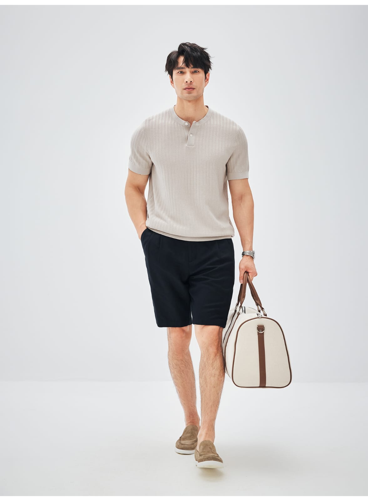 ITALIAN COTTON BLEND DOUBLE PLEATED RELAXED SUMMER SHORTS