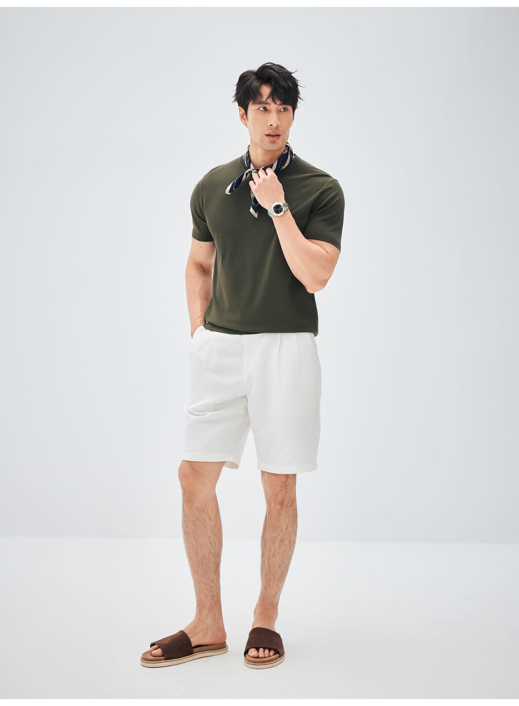 ITALIAN COTTON BLEND DOUBLE PLEATED RELAXED SUMMER SHORTS