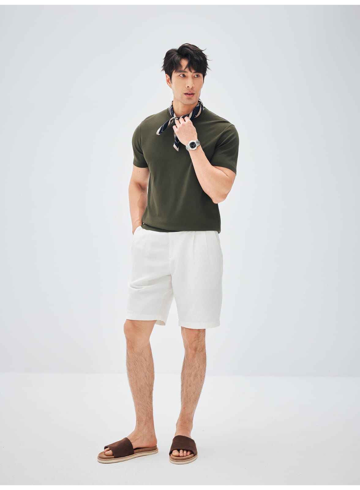 ITALIAN COTTON BLEND DOUBLE PLEATED RELAXED SUMMER SHORTS