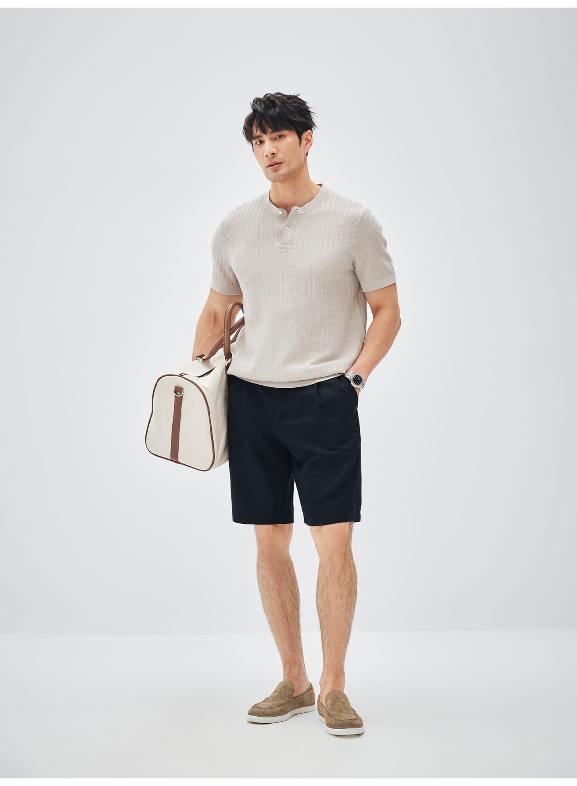 ITALIAN COTTON BLEND DOUBLE PLEATED RELAXED SUMMER SHORTS