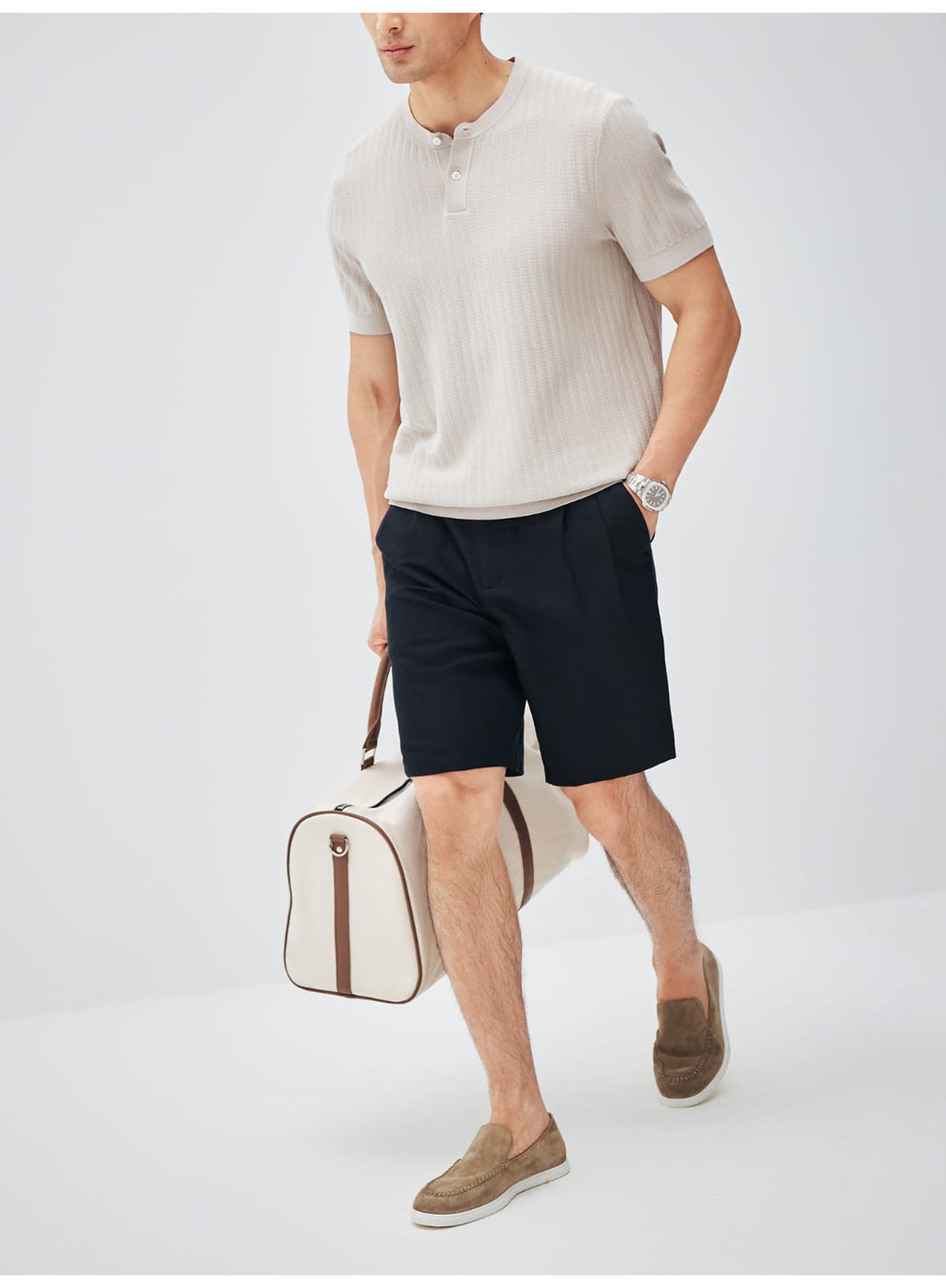 ITALIAN COTTON BLEND DOUBLE PLEATED RELAXED SUMMER SHORTS