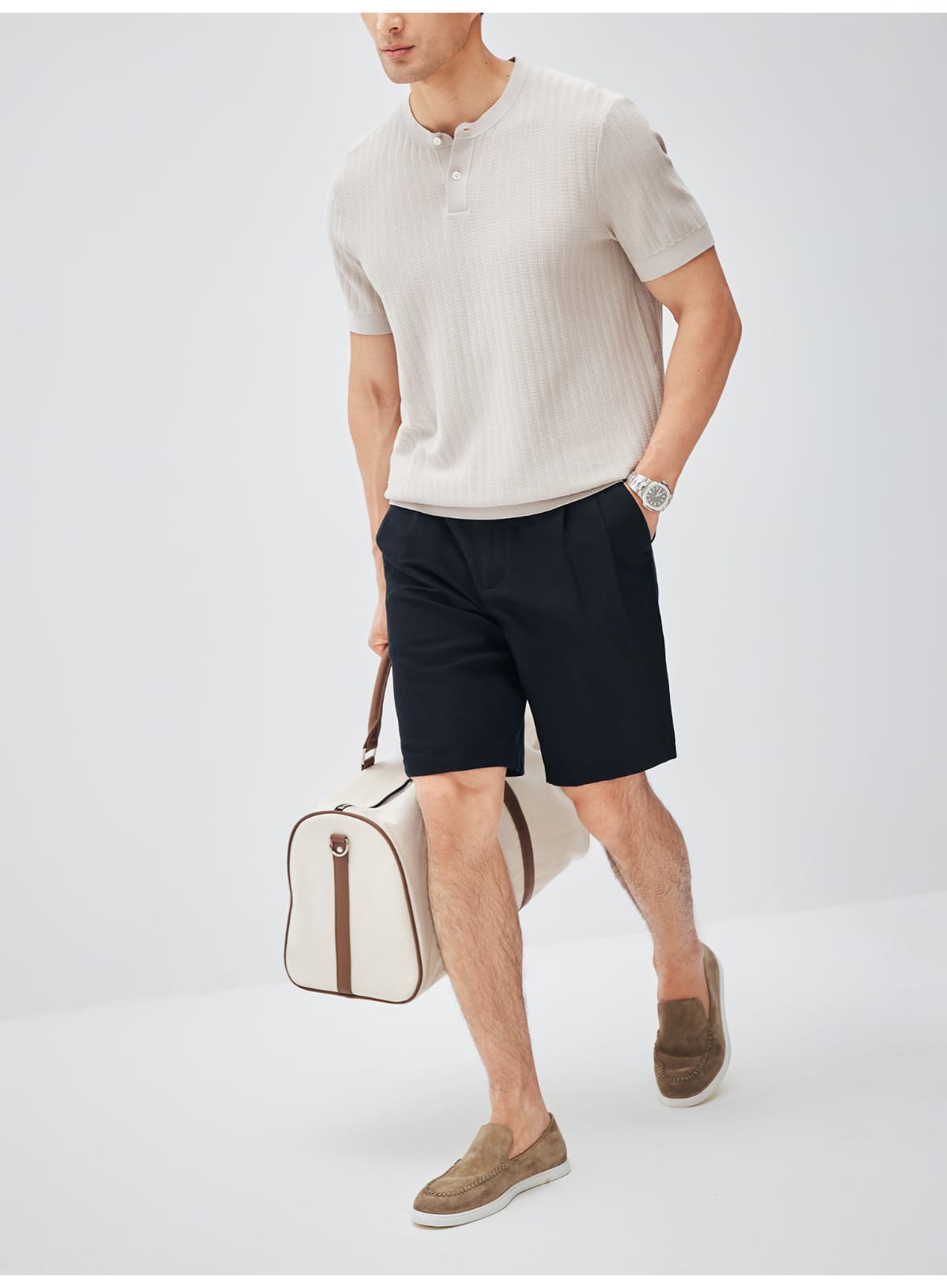 ITALIAN COTTON BLEND DOUBLE PLEATED RELAXED SUMMER SHORTS