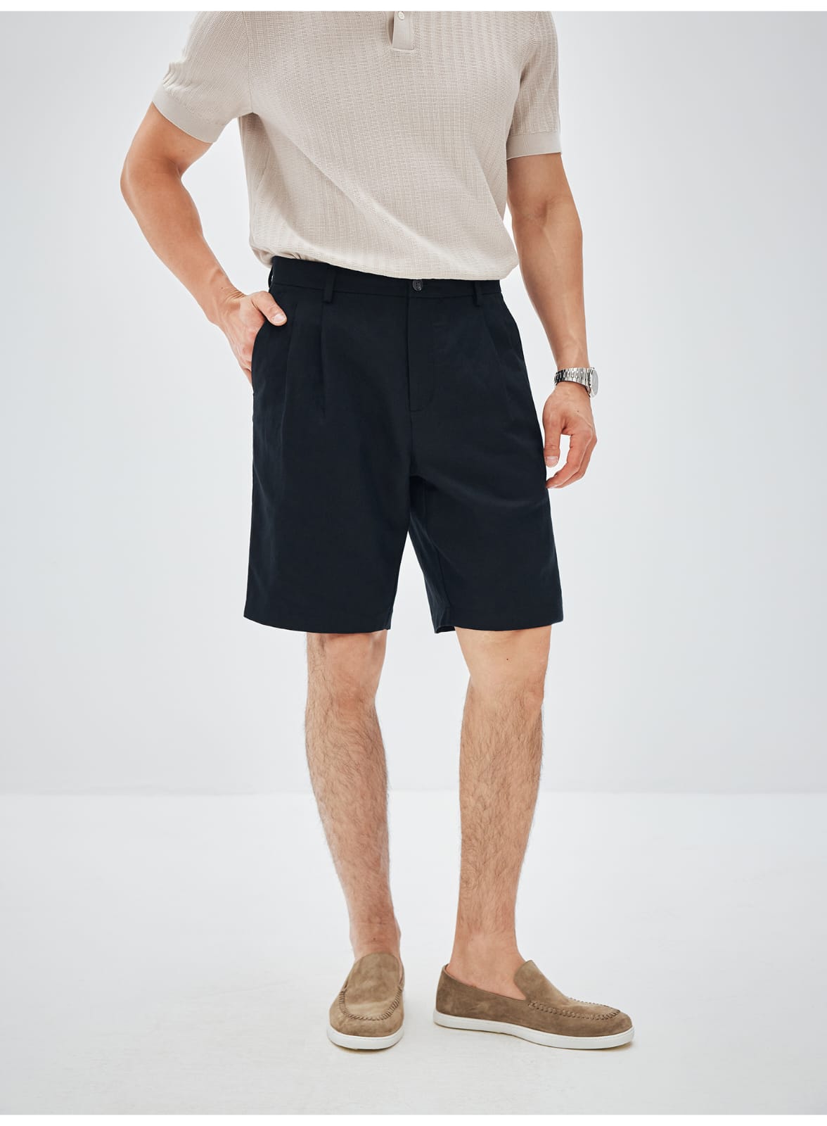 ITALIAN COTTON BLEND DOUBLE PLEATED RELAXED SUMMER SHORTS
