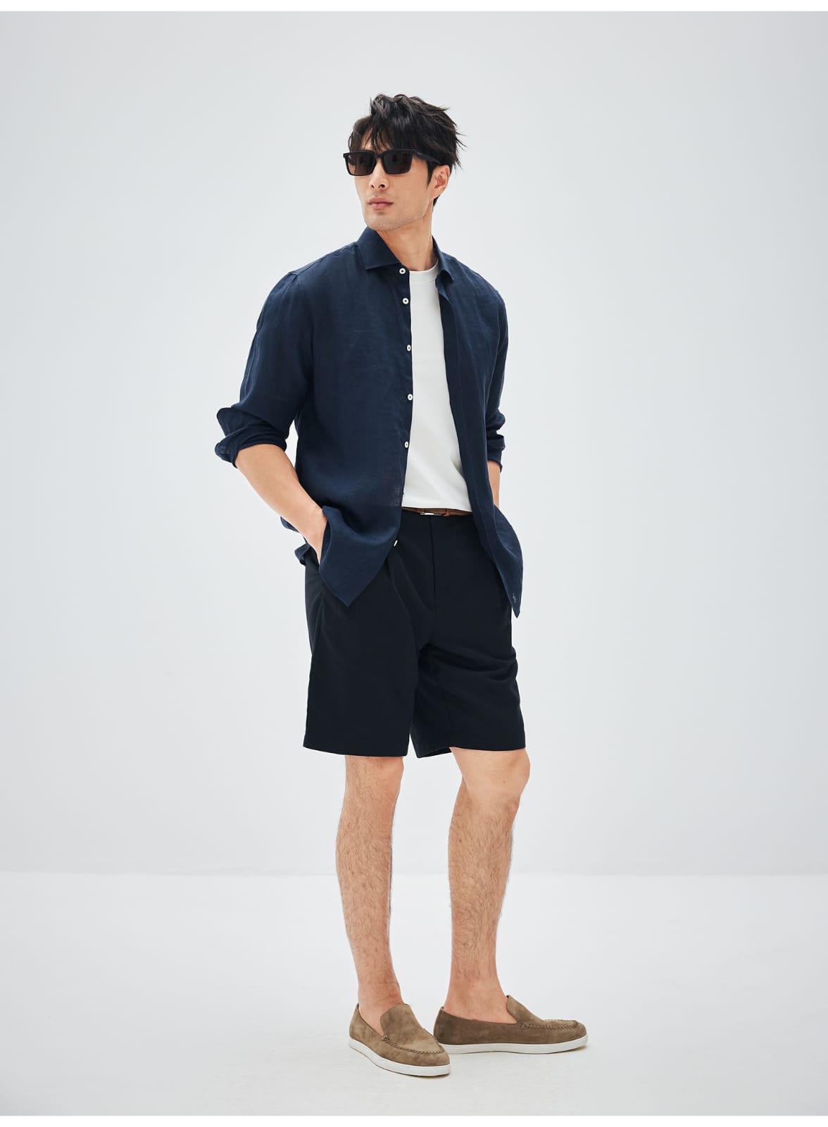ITALIAN COTTON BLEND DOUBLE PLEATED RELAXED SUMMER SHORTS