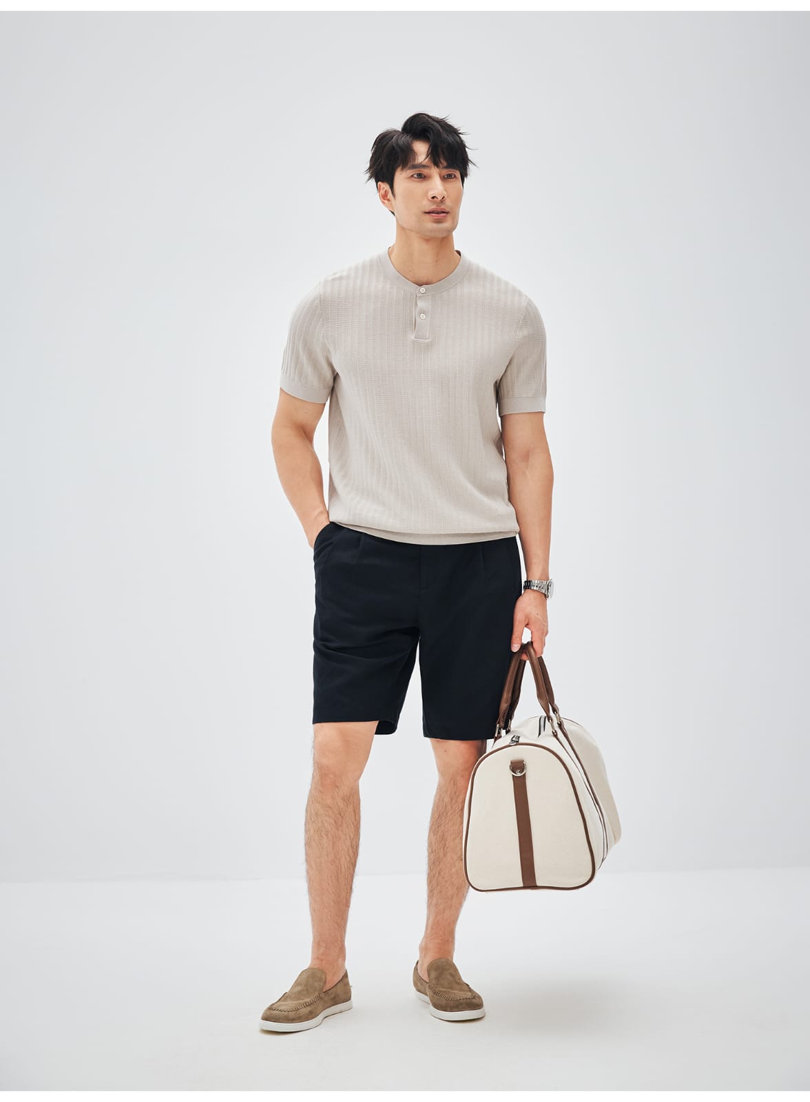 ITALIAN COTTON BLEND DOUBLE PLEATED RELAXED SUMMER SHORTS