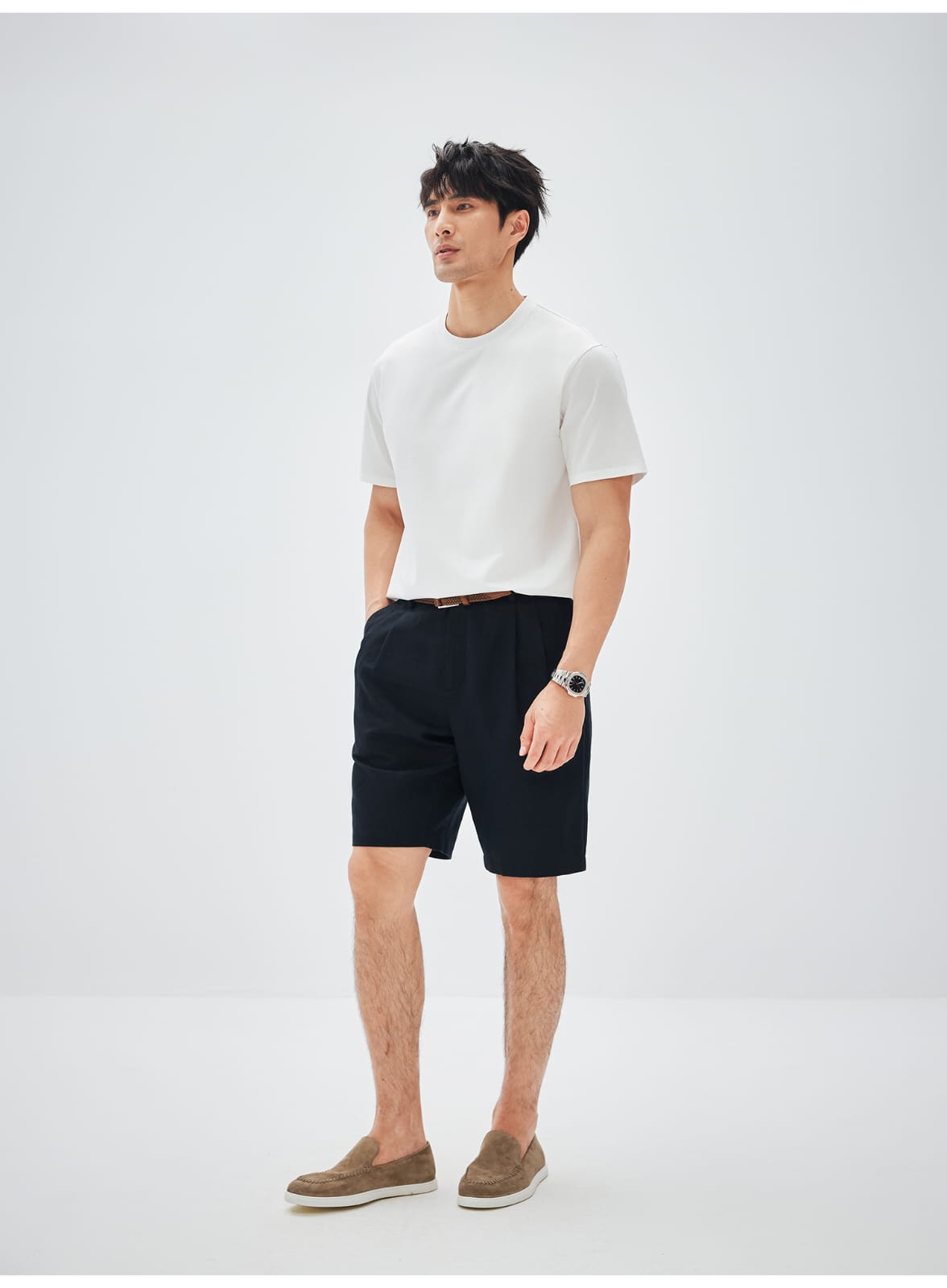 ITALIAN COTTON BLEND DOUBLE PLEATED RELAXED SUMMER SHORTS