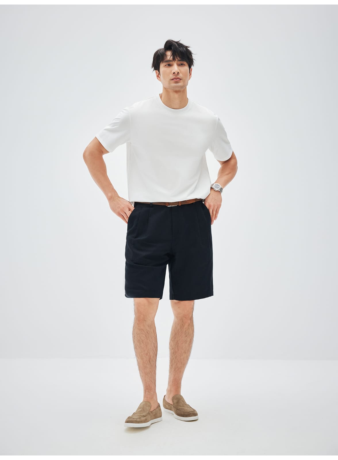 ITALIAN COTTON BLEND DOUBLE PLEATED RELAXED SUMMER SHORTS