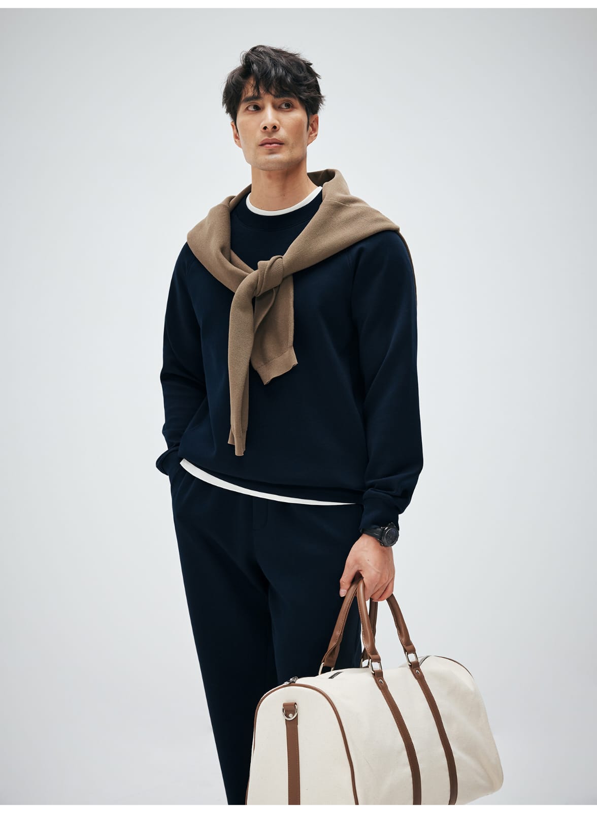 MODAL COTTON ROUND NECK NAVY BLUE  SWEATSHIRT