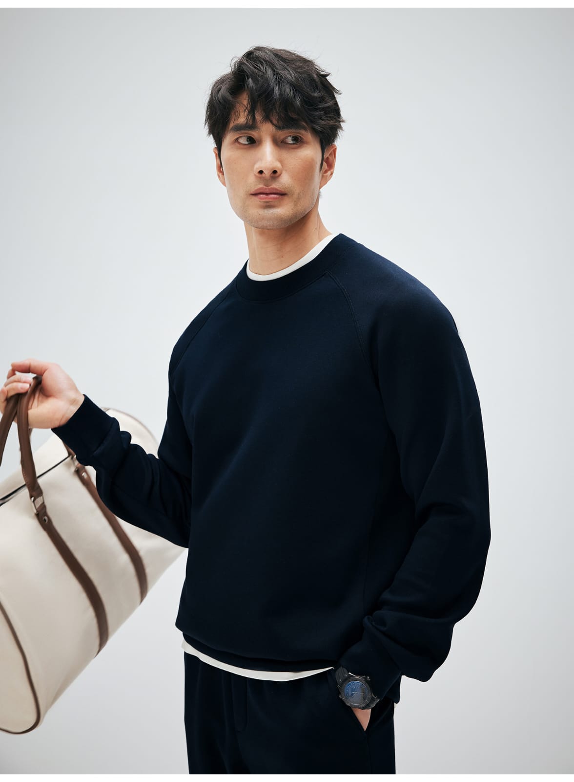 MODAL COTTON ROUND NECK NAVY BLUE  SWEATSHIRT