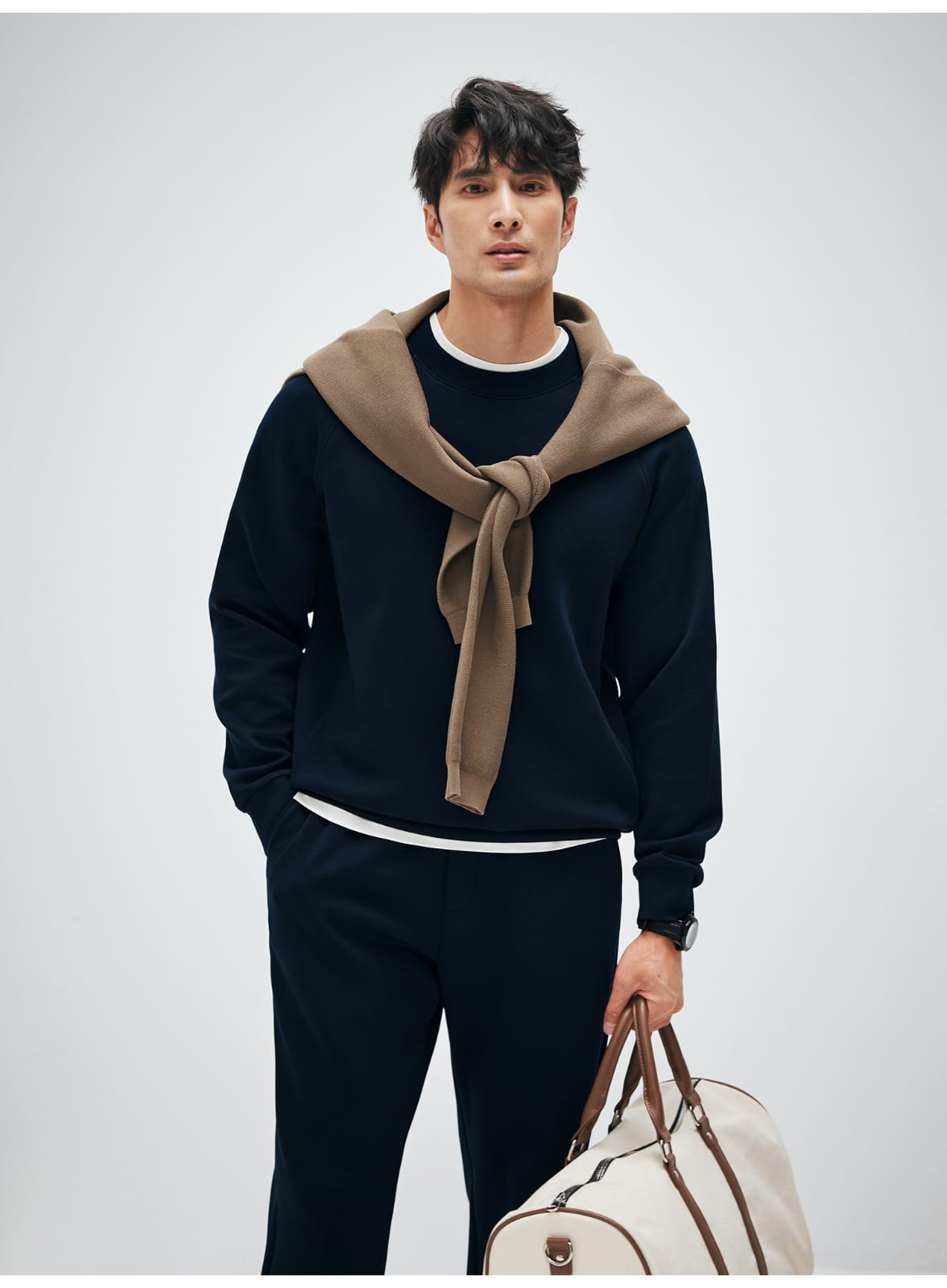 MODAL COTTON ROUND NECK NAVY BLUE  SWEATSHIRT