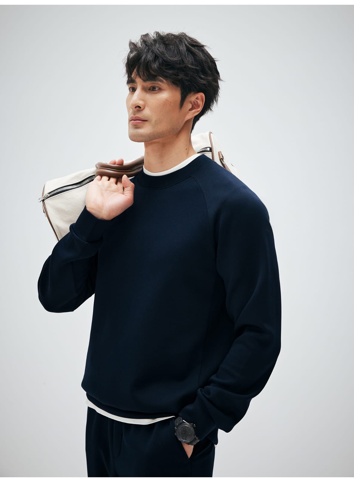 MODAL COTTON ROUND NECK NAVY BLUE  SWEATSHIRT