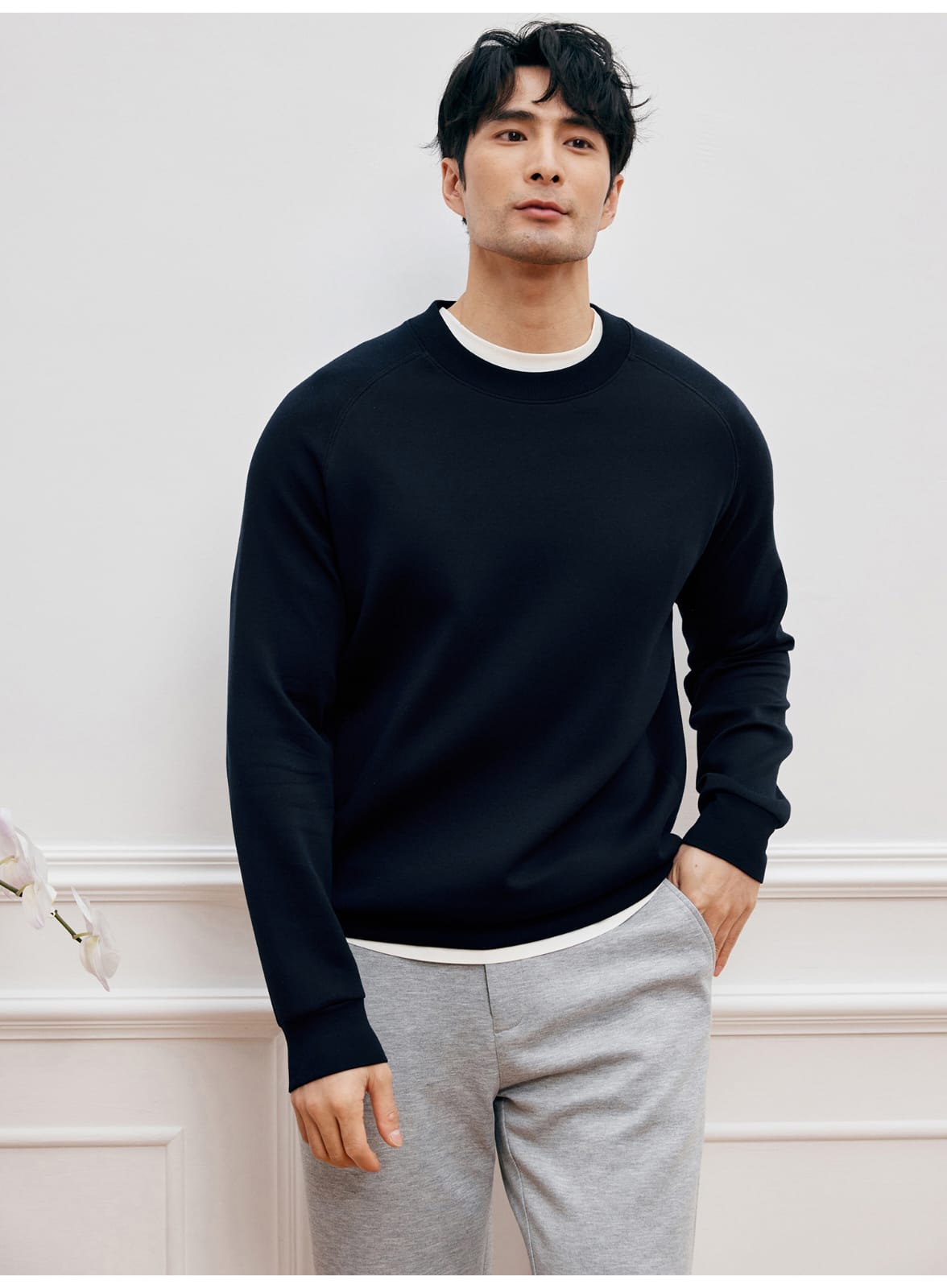MODAL COTTON ROUND NECK NAVY BLUE  SWEATSHIRT