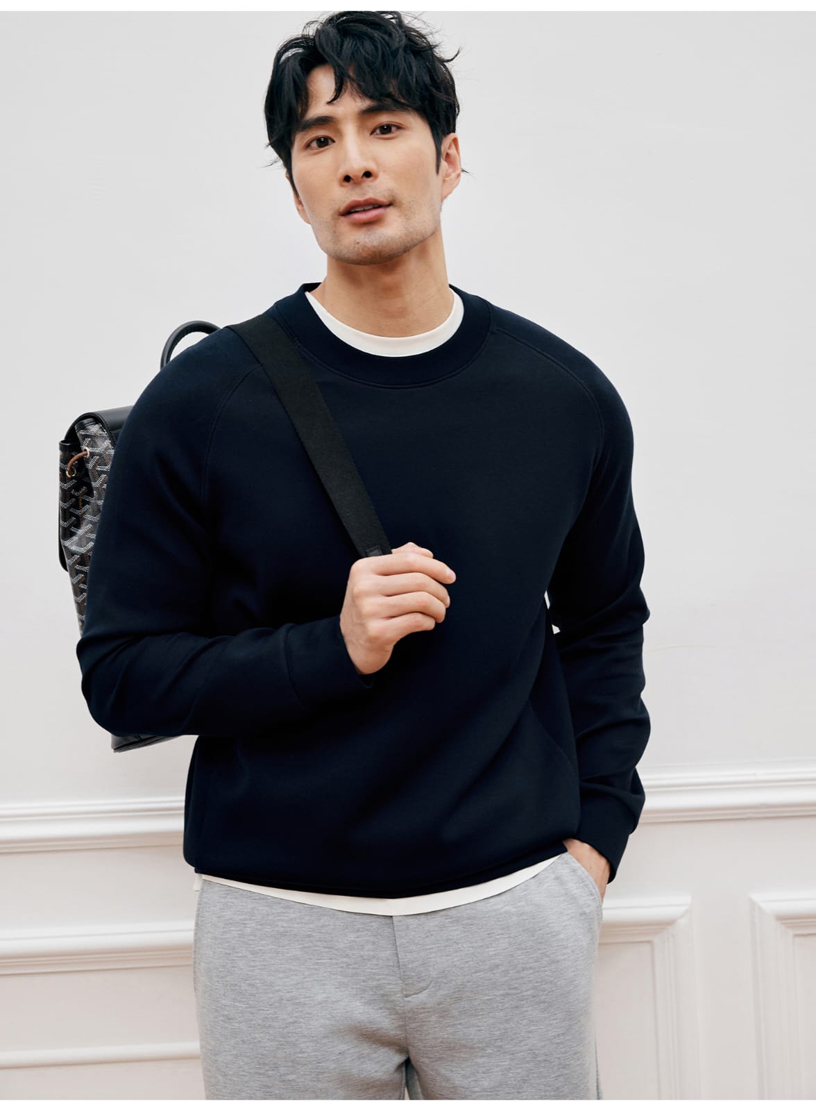 MODAL COTTON ROUND NECK NAVY BLUE  SWEATSHIRT