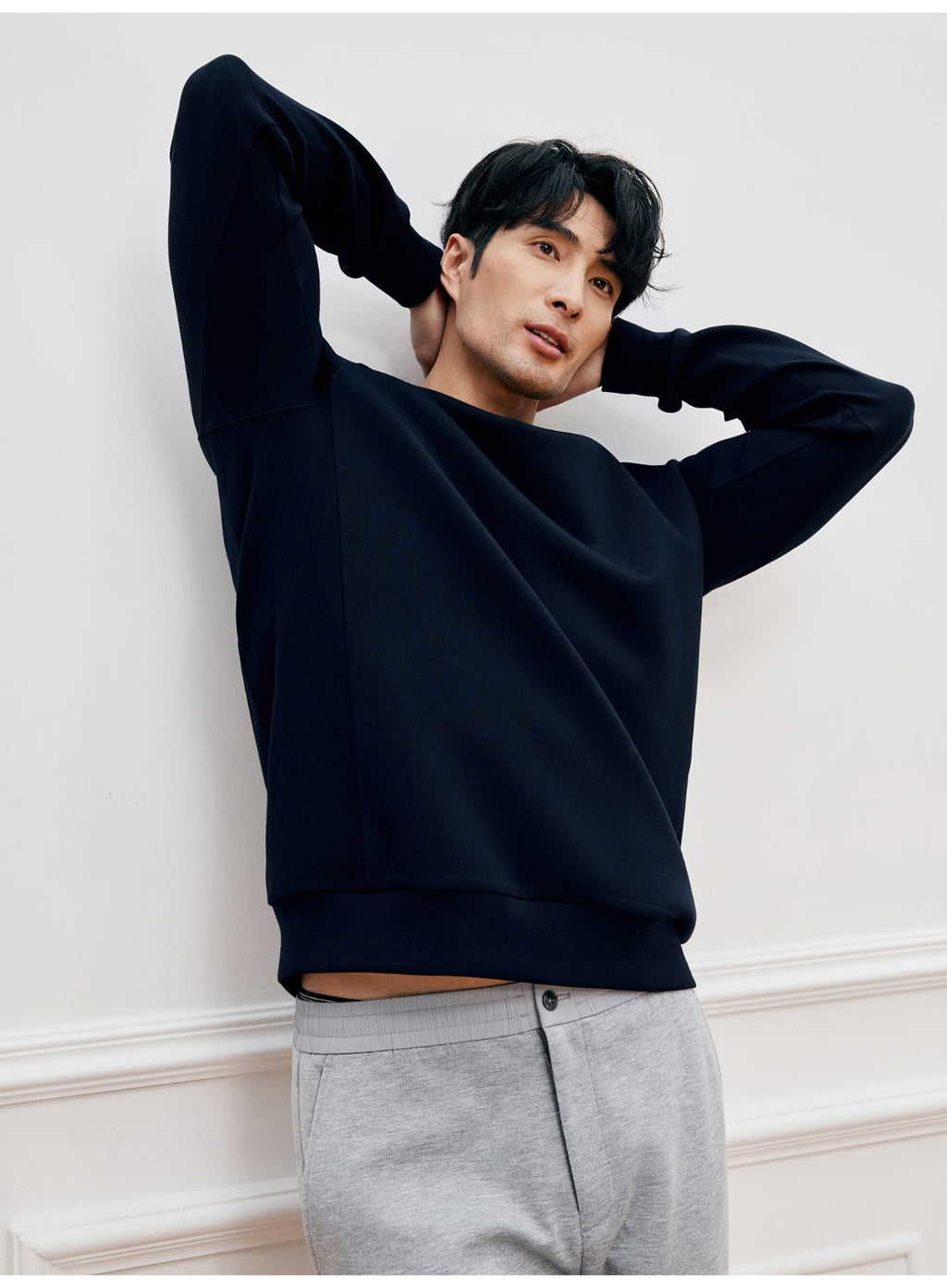 MODAL COTTON ROUND NECK NAVY BLUE  SWEATSHIRT