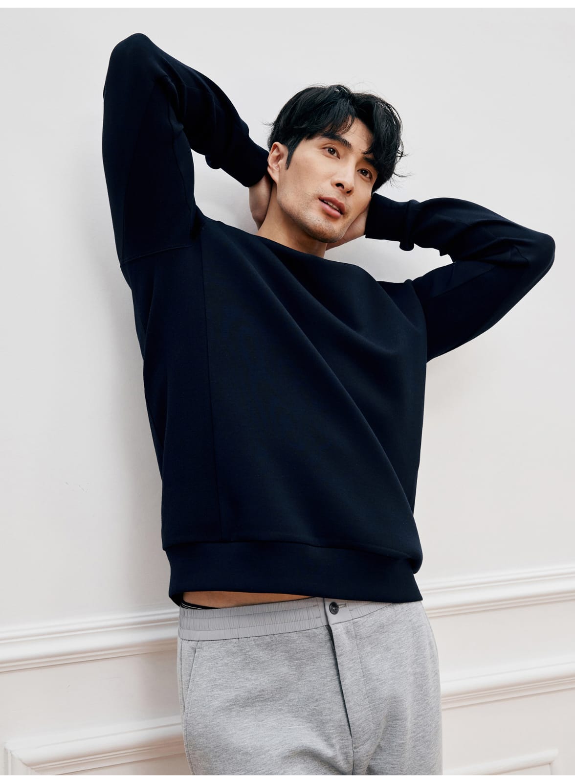 MODAL COTTON ROUND NECK NAVY BLUE  SWEATSHIRT