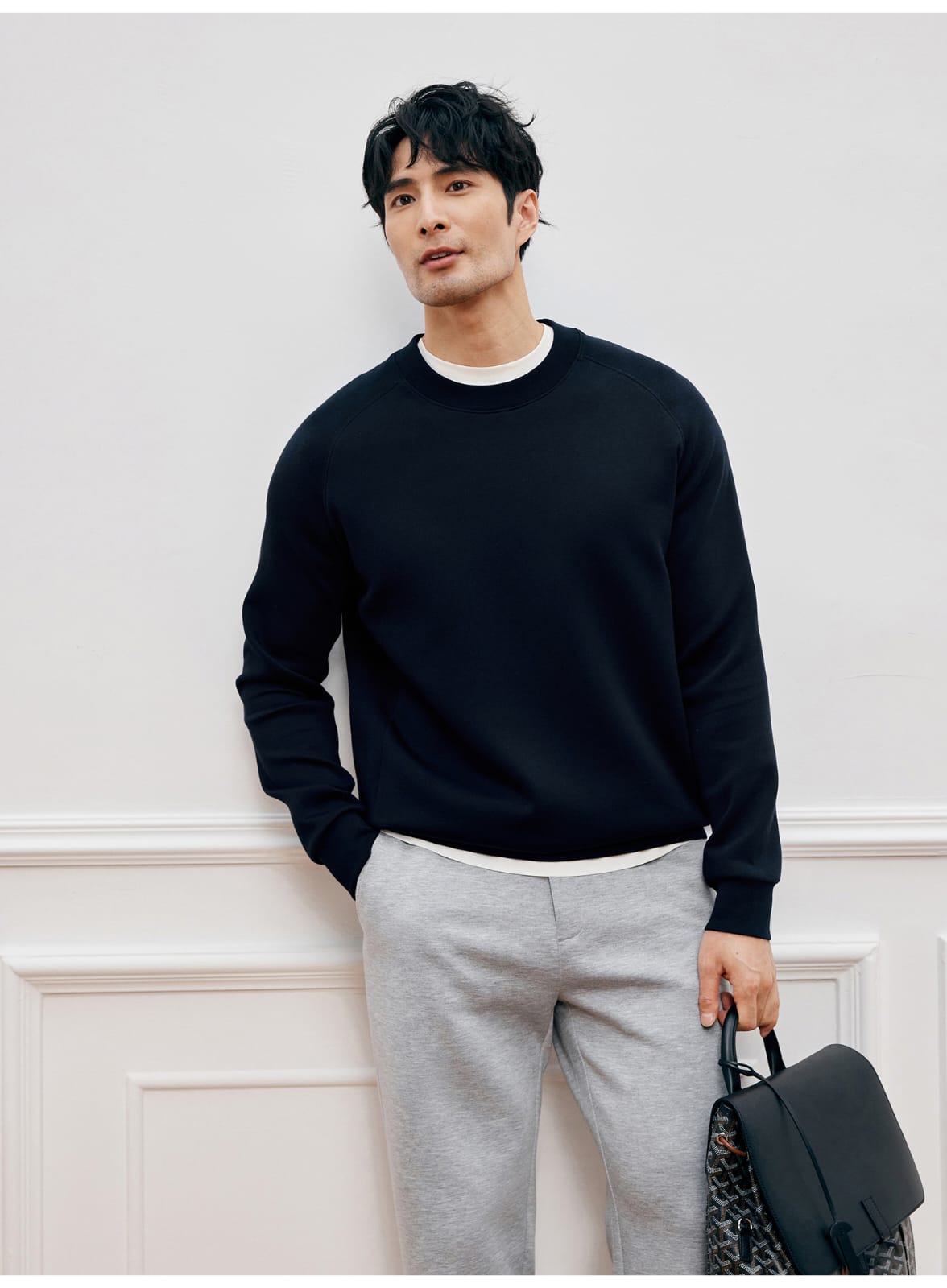 MODAL COTTON ROUND NECK NAVY BLUE  SWEATSHIRT