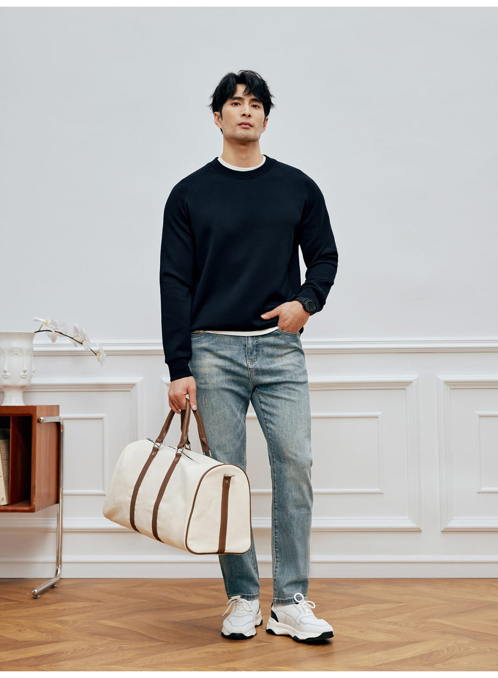 MODAL COTTON ROUND NECK NAVY BLUE  SWEATSHIRT