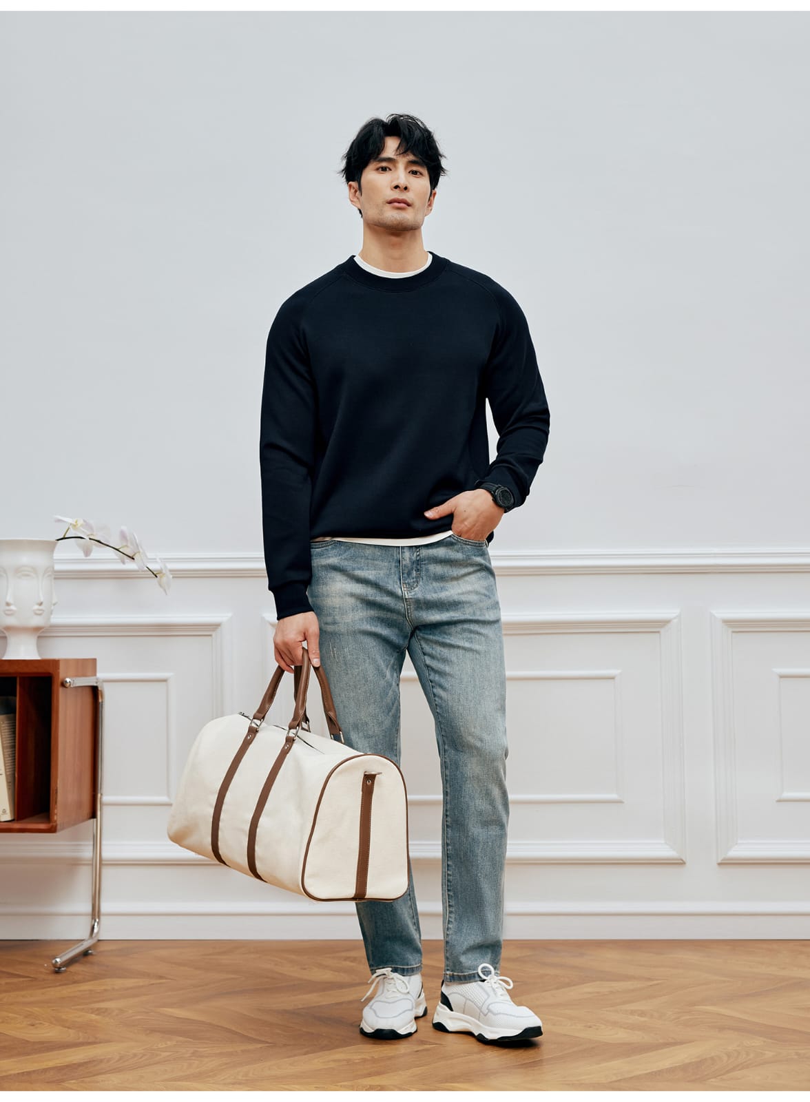 MODAL COTTON ROUND NECK NAVY BLUE  SWEATSHIRT