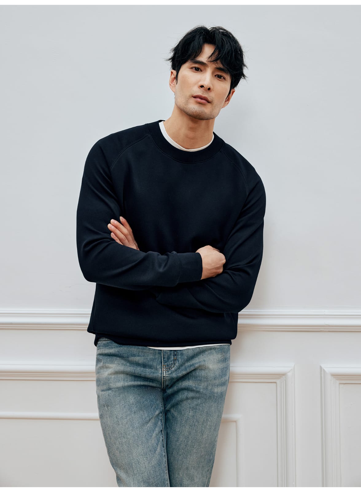 MODAL COTTON ROUND NECK NAVY BLUE  SWEATSHIRT