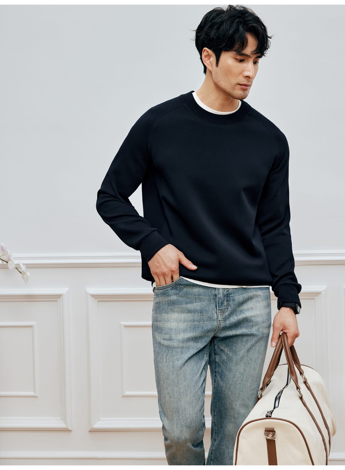 MODAL COTTON ROUND NECK NAVY BLUE  SWEATSHIRT