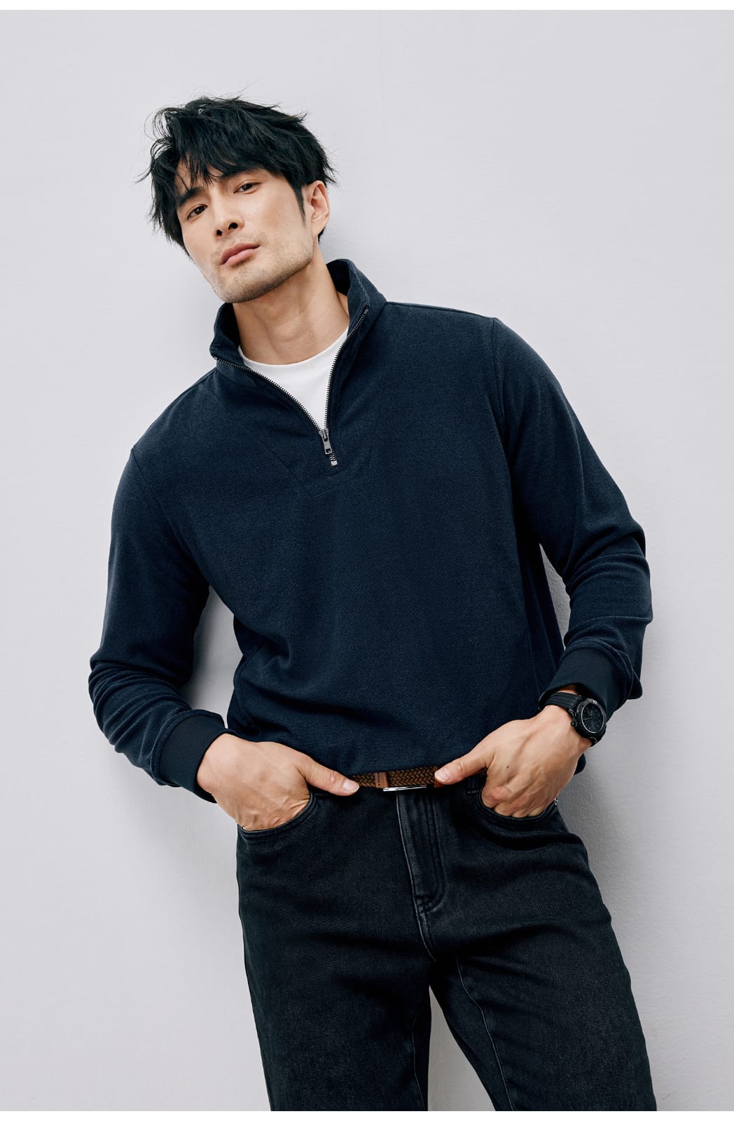 WINTER LIGHTWEIGHT WARM HALF ZIPPER KNIT SWEATSHIRT