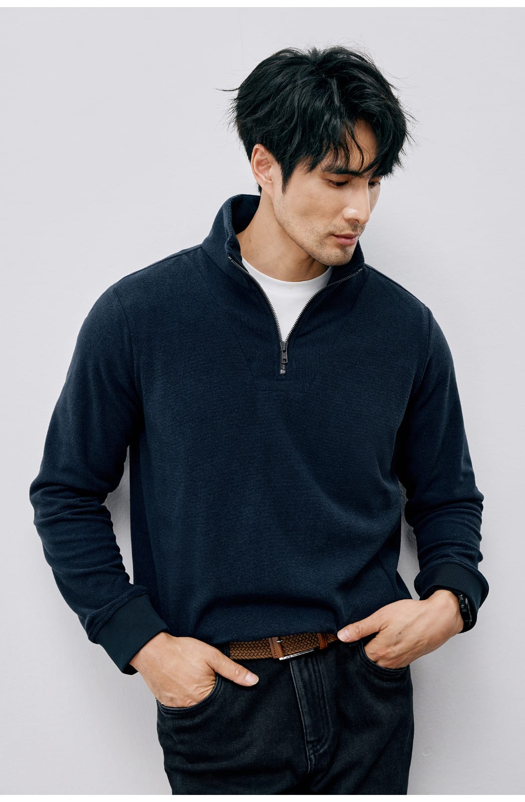 WINTER LIGHTWEIGHT WARM HALF ZIPPER KNIT SWEATSHIRT