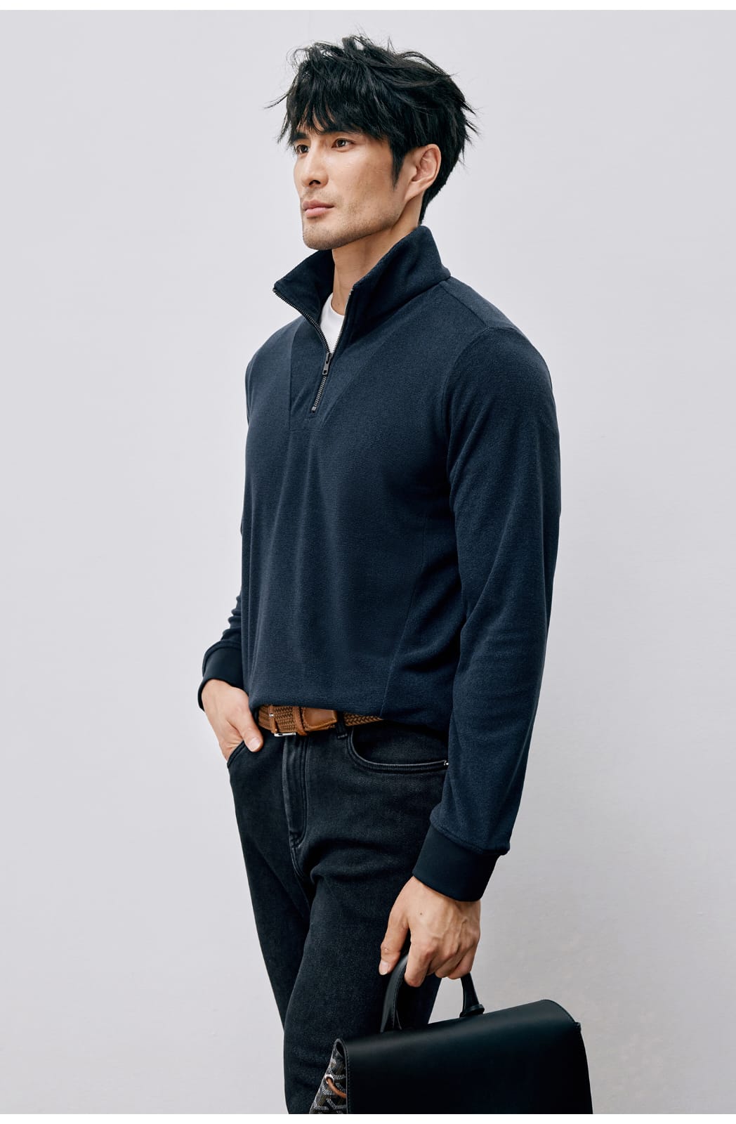 WINTER LIGHTWEIGHT WARM HALF ZIPPER KNIT SWEATSHIRT
