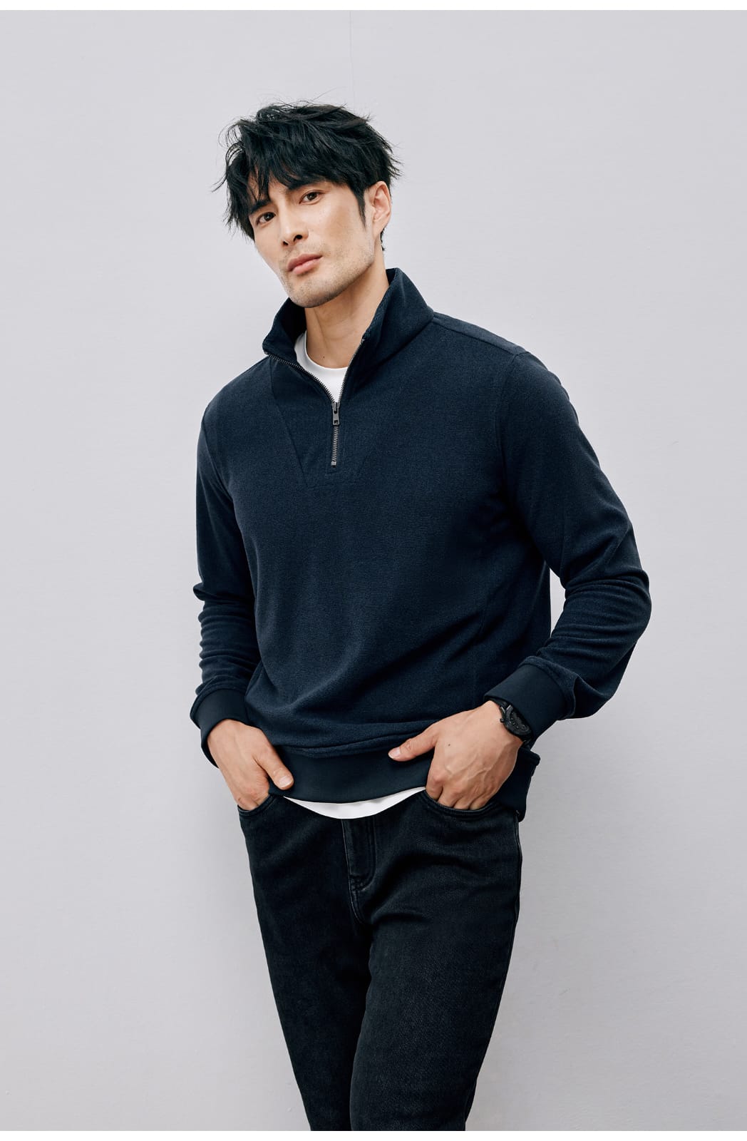 WINTER LIGHTWEIGHT WARM HALF ZIPPER KNIT SWEATSHIRT