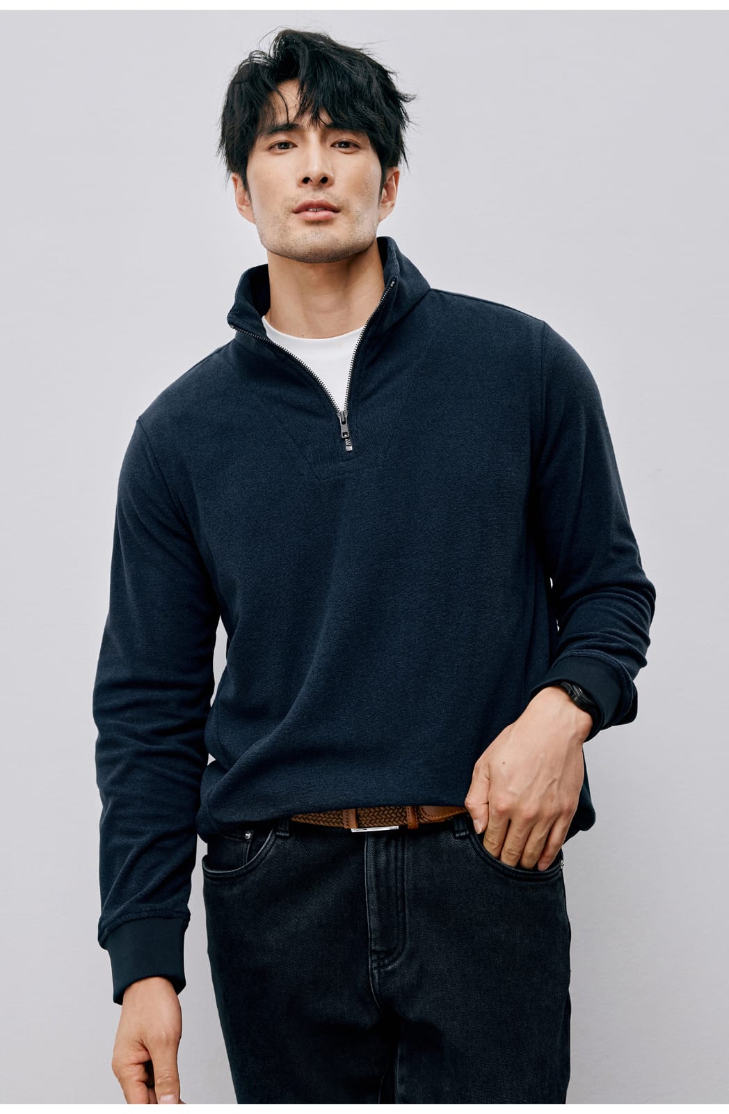 WINTER LIGHTWEIGHT WARM HALF ZIPPER KNIT SWEATSHIRT